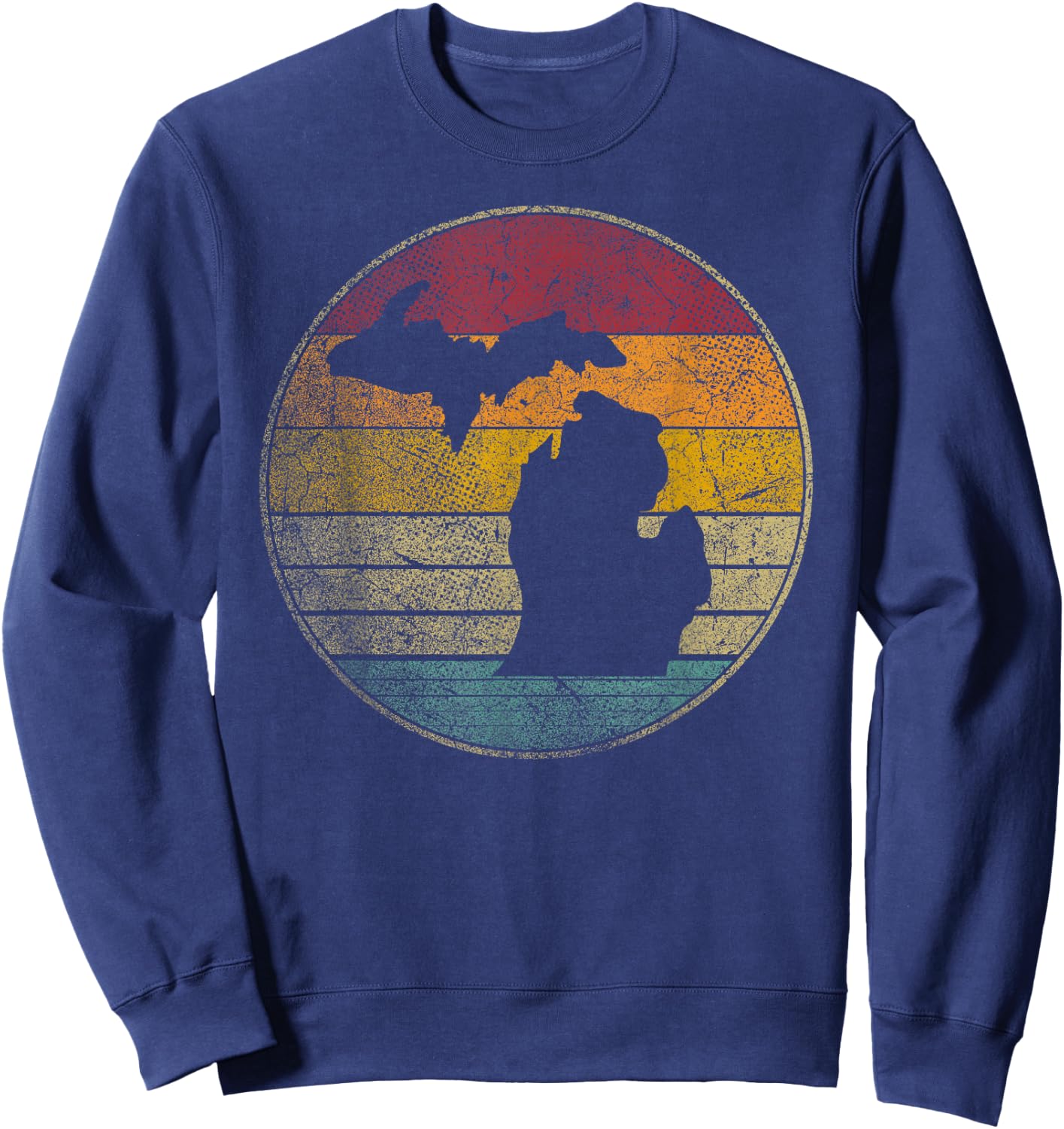Michigan Vintage Distressed Retro Style Silhouette State Sweatshirt - Sweatshirt | Navy