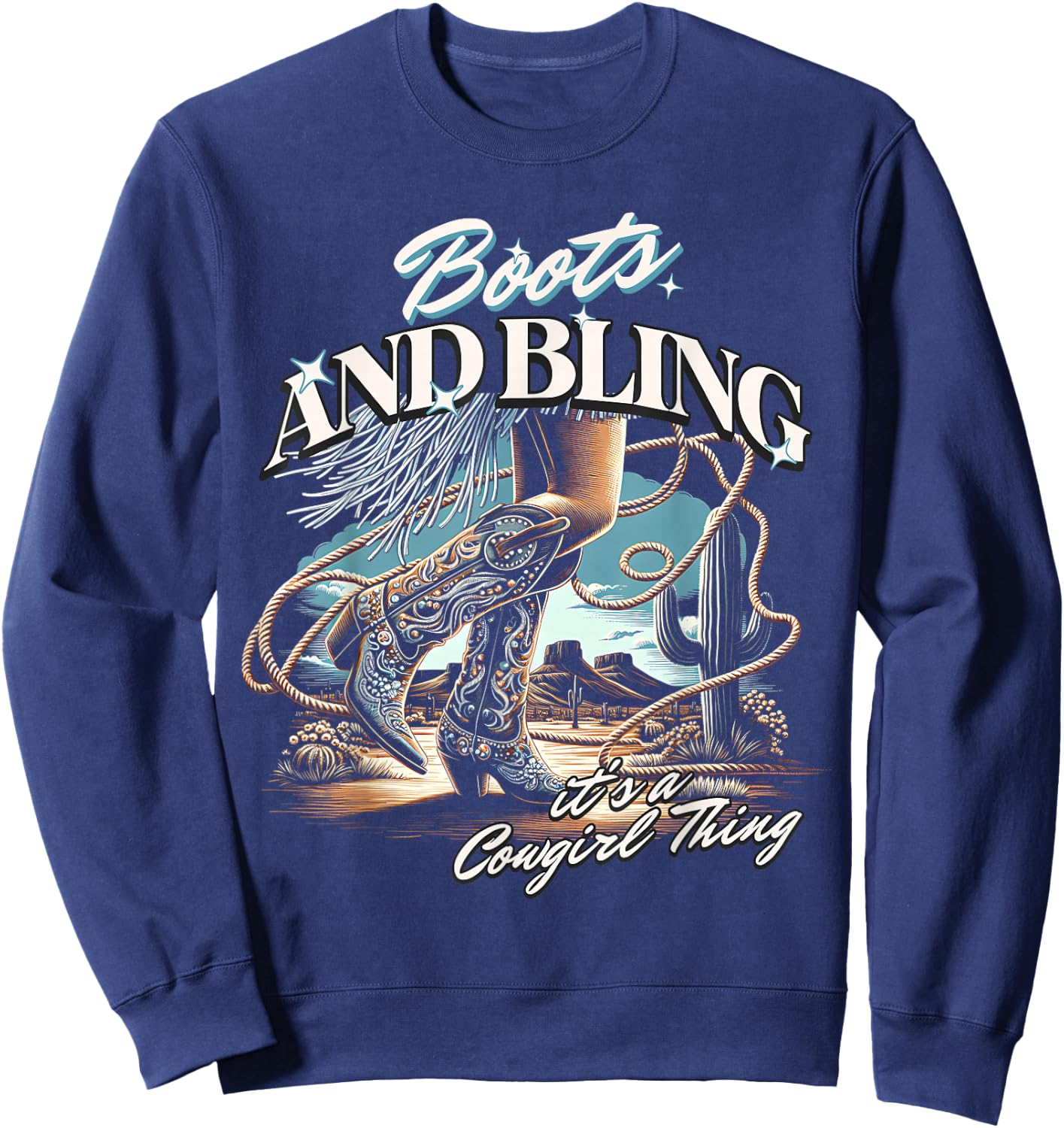 Boots & Bling its a Cowgirl Thing Cowgirl Melanin Rodeo Sweatshirt - Sweatshirt | Navy