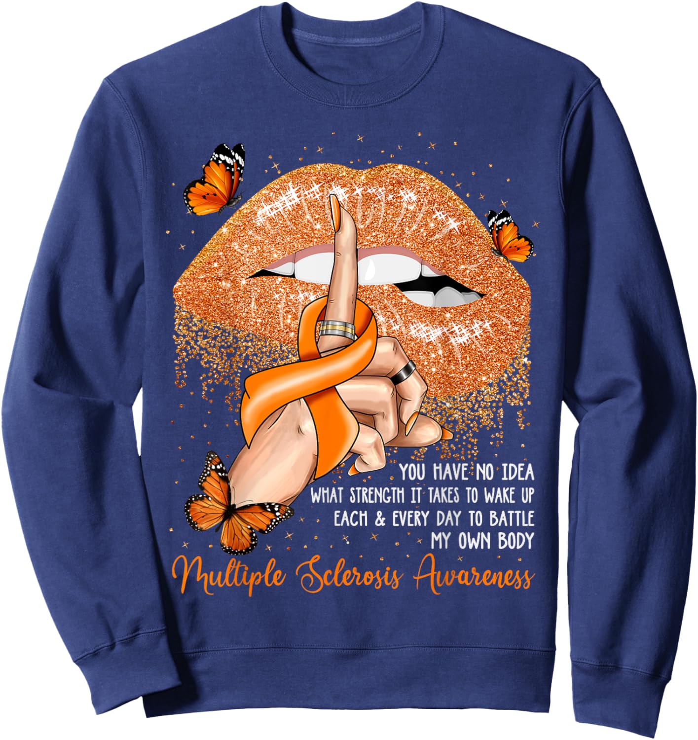 Dripping Lips Butterflies Multiple Sclerosis Awareness Sweatshirt - Sweatshirt | Navy