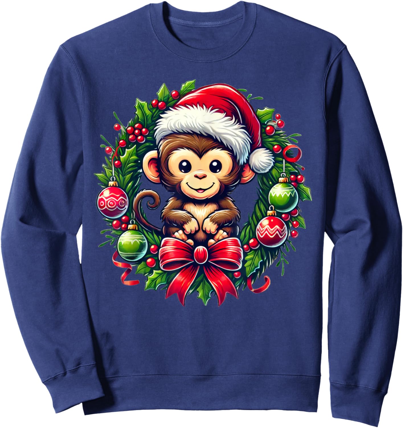 Monkey Santa Hat Christmas Xmas Sweatshirt - Sweatshirt | Navy