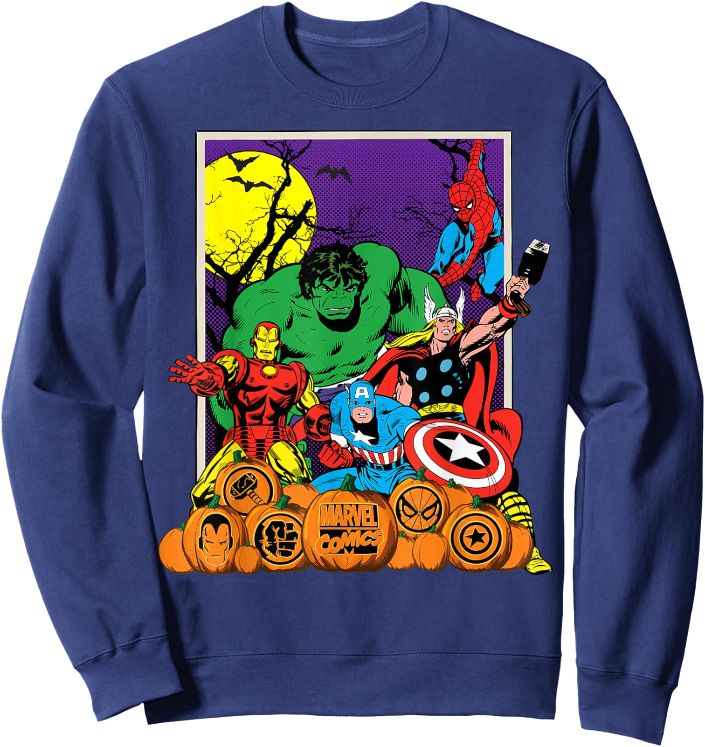 Marvel Comics Avengers Halloween Vintage Jack-o'-Lanterns Sweatshirt - Sweatshirt | Navy