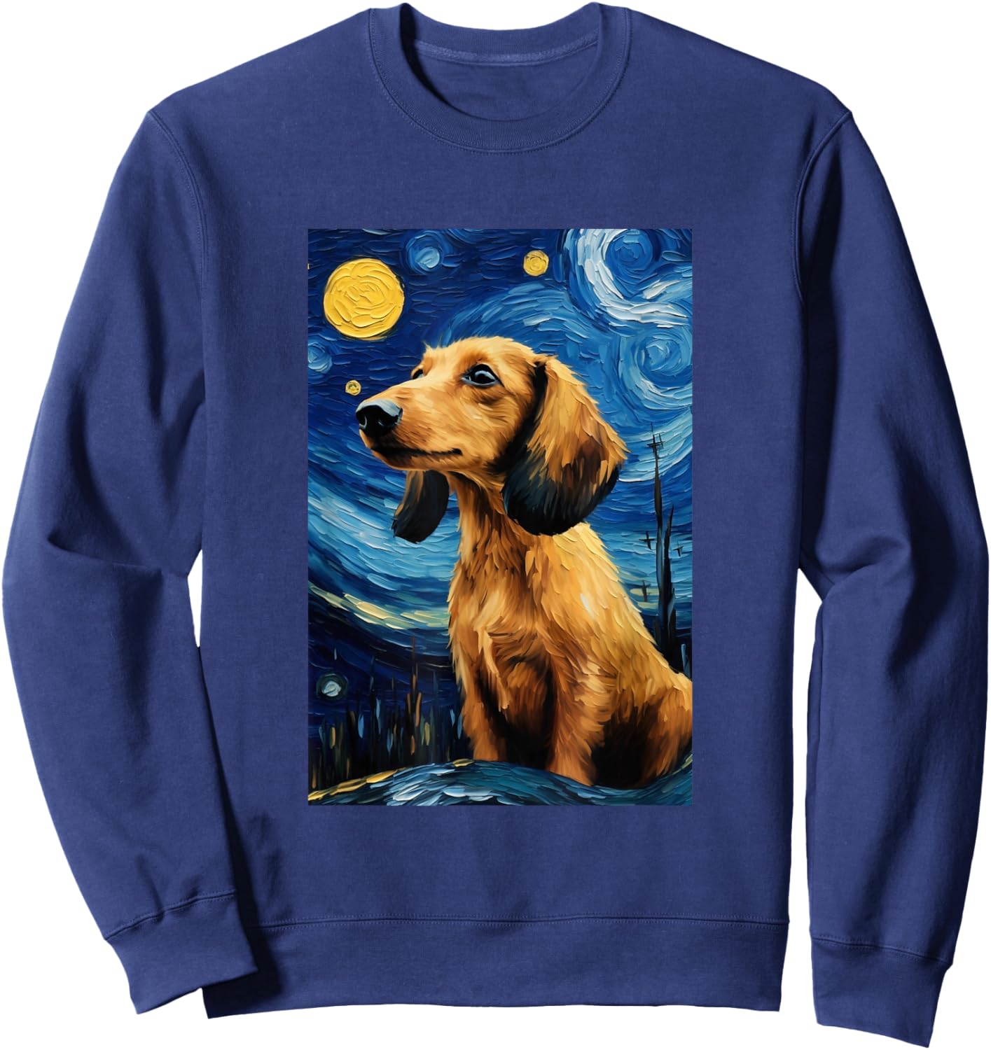 Cute Dachshund Dog Doggy - Van Gogh Style - Starry Night Sweatshirt - Sweatshirt | Navy