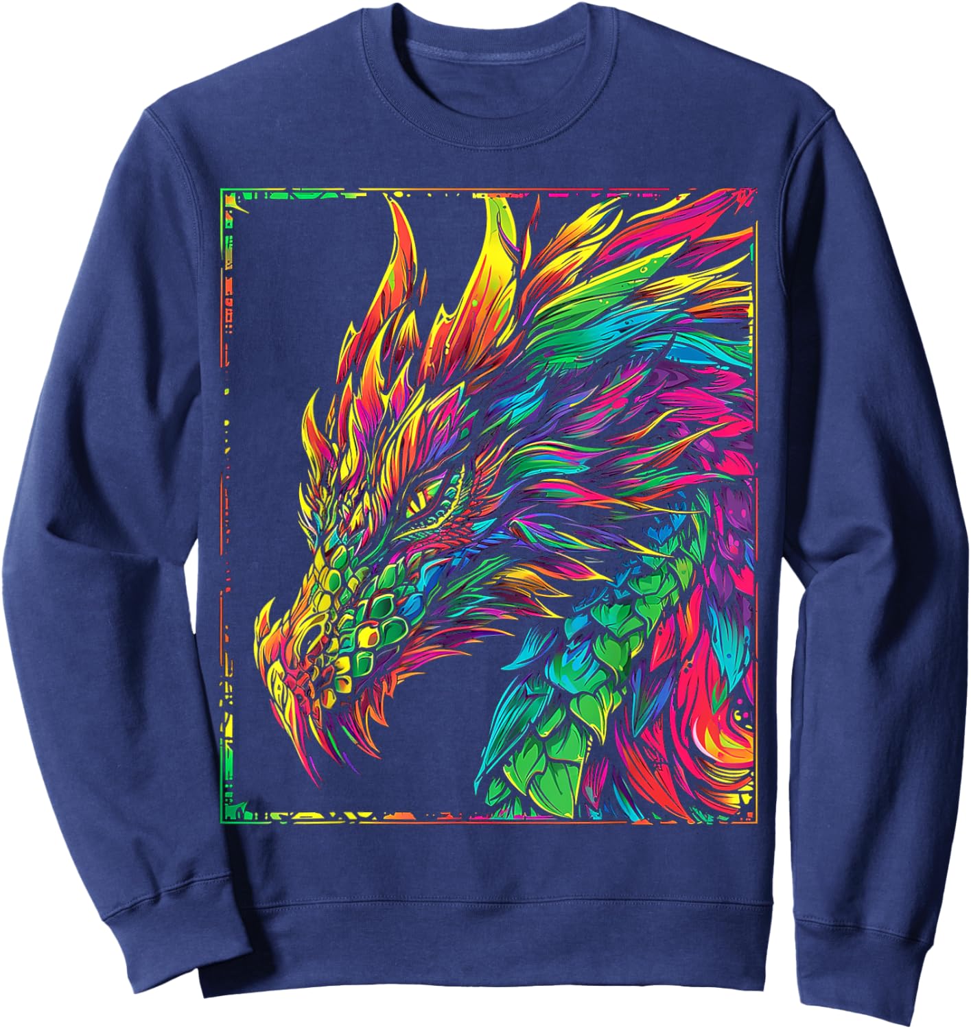 Dragon Abstract Colorful Scary Animal Art Graphic Dragon Sweatshirt - Sweatshirt | Navy