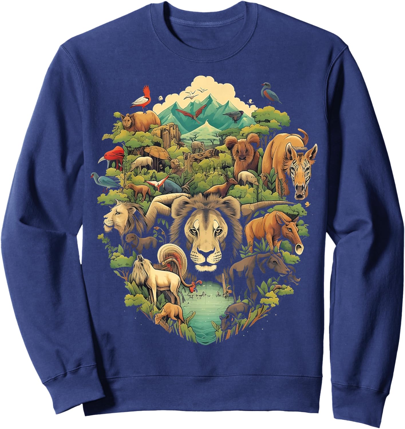 Animal Kingdom with a Variety of Animals in Their Natura Sweatshirt - Sweatshirt | Navy