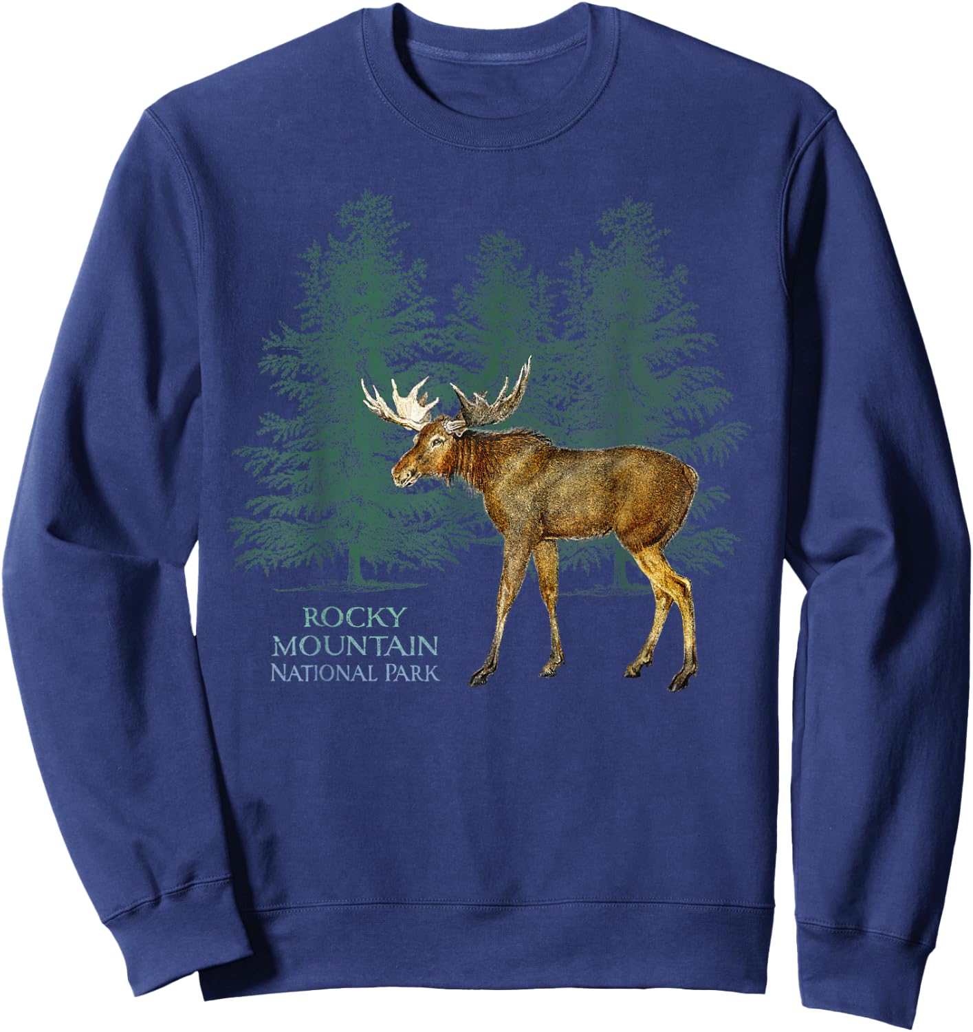 Rocky Mountain National Park Colorado Moose Trees Sweatshirt - Sweatshirt | Navy