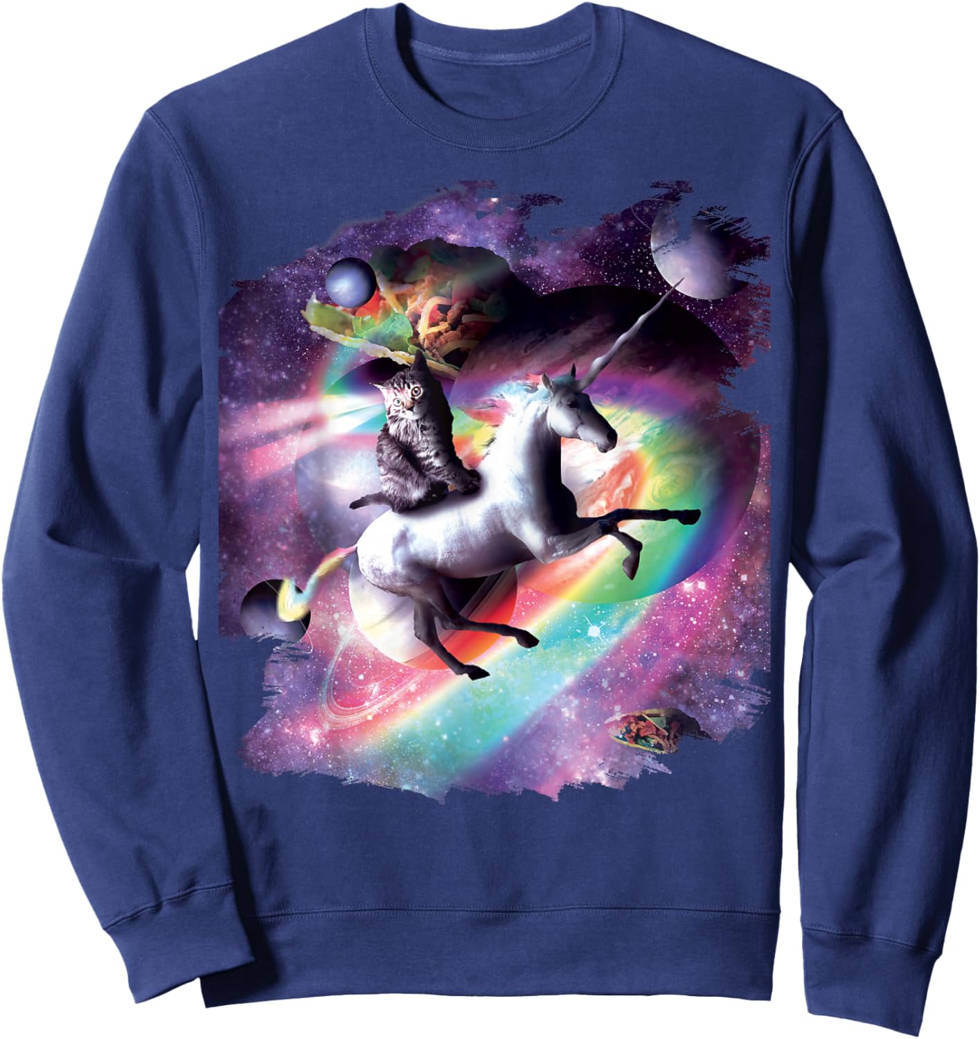 Cat Riding Unicorn In Space Sweatshirt - Sweatshirt | Navy
