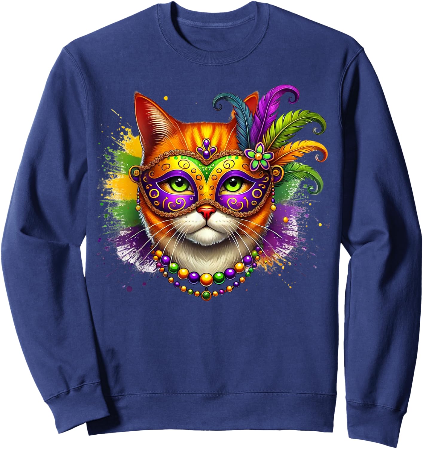 Mardi Gras Cute Cat Mask Costume Outfit Women Girls Kids Sweatshirt - Sweatshirt | Navy