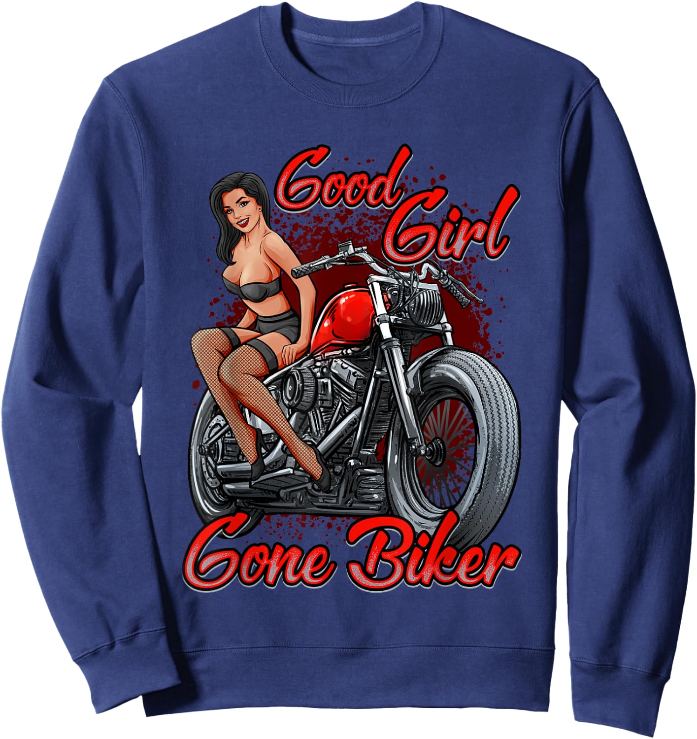 Sexy Pin Up Girl Biker Motorcycle Shirt Women Sweatshirt - Sweatshirt | Navy