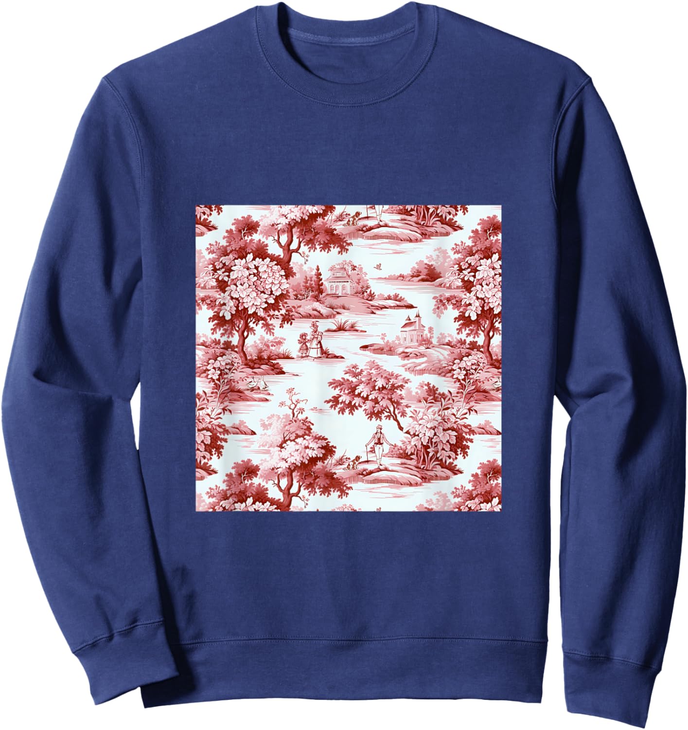 Toile de jouy ,red and white,vintage,nature art Sweatshirt - Sweatshirt | Navy