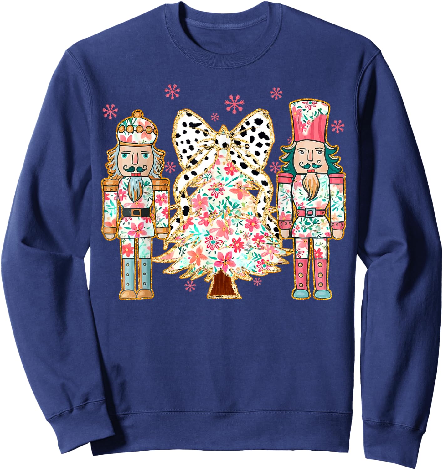 Colorful Coquette Bow Floral Nutcracker Christmas Tree Girly Sweatshirt - Sweatshirt | Navy