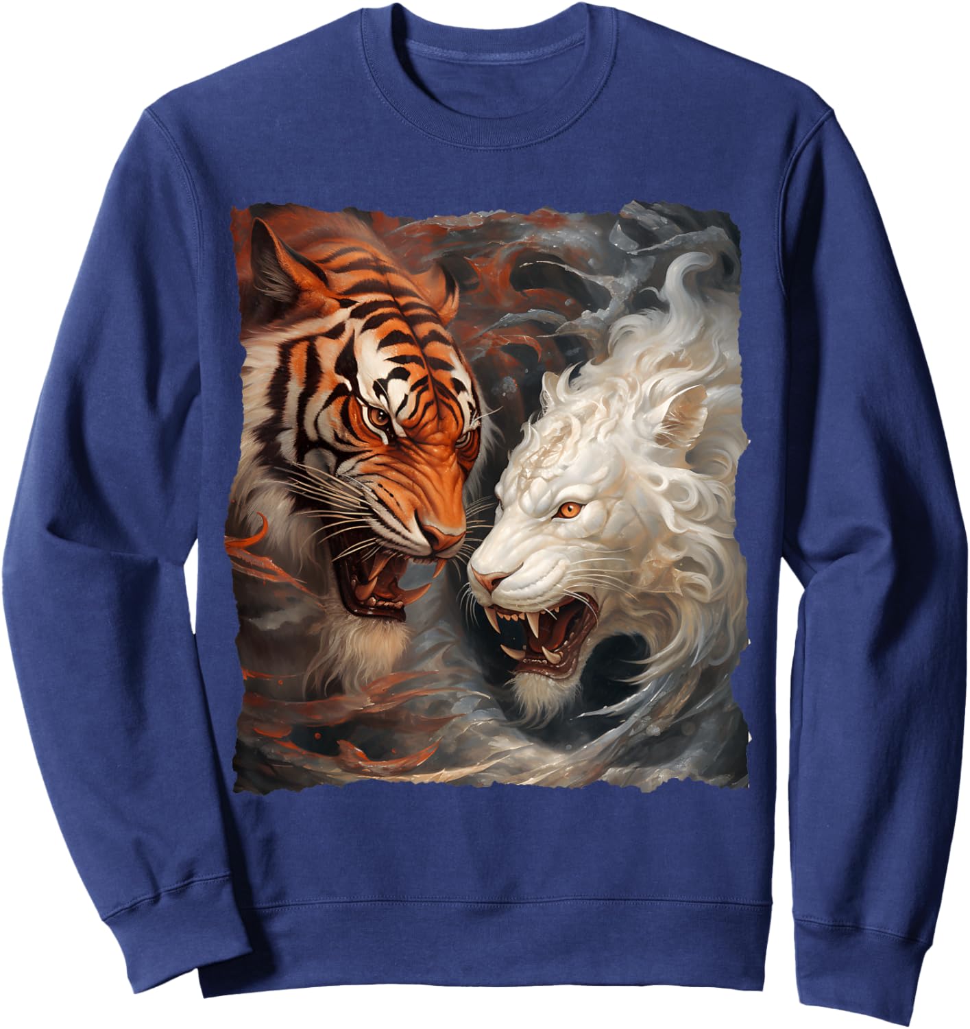 Majestätischer weißer Tiger und intensiver Tiger Fantasy Tattoo-Kunst Sweatshirt - Sweatshirt | Navy