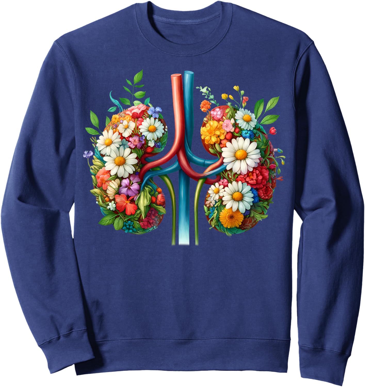Floral Kidneys Anatomy Medical Art Flower Kidney Surgery Sweatshirt - Sweatshirt | Navy