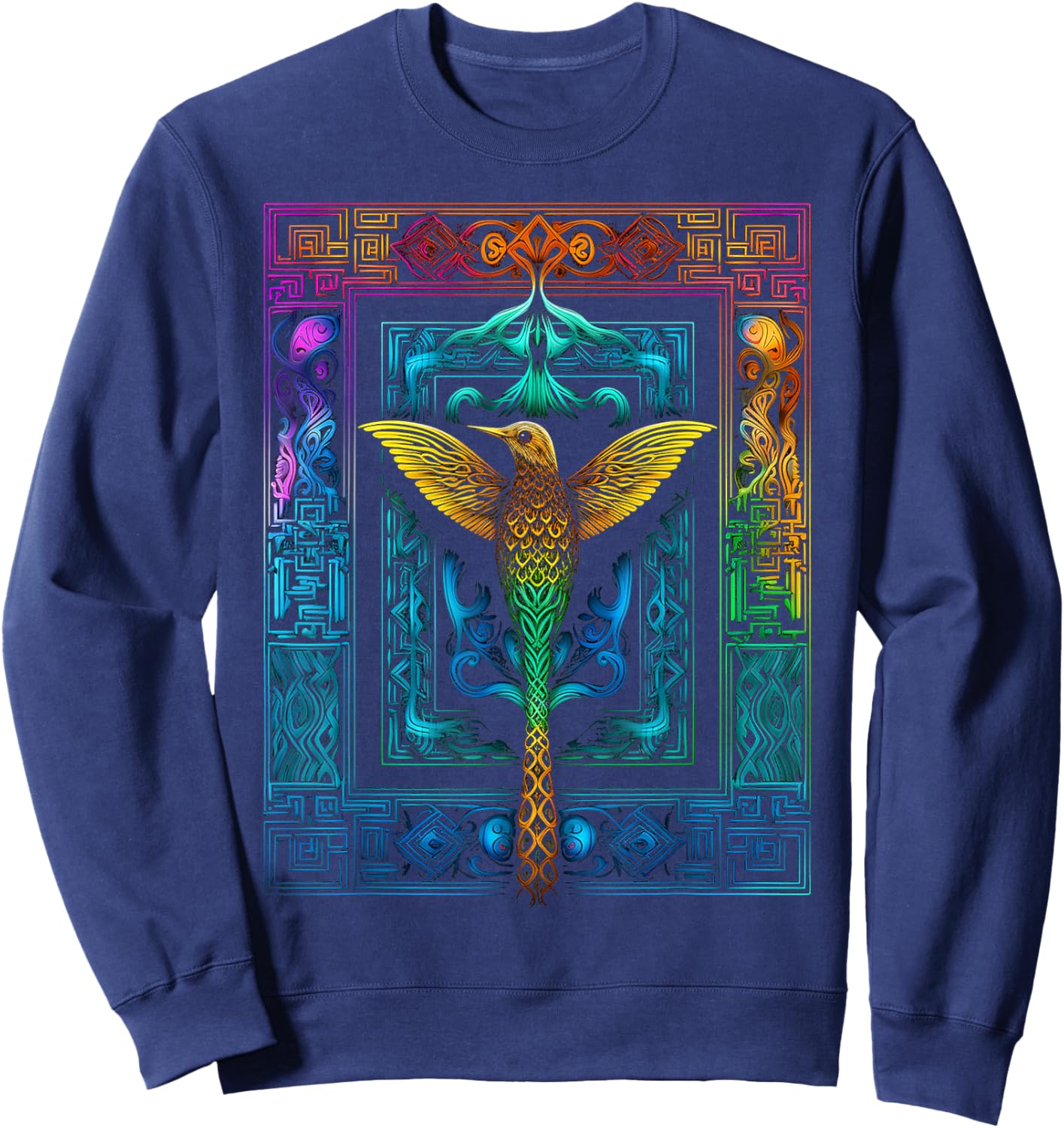 Hummingbird Colorful Mandala Animal Art Bird Sweatshirt - Sweatshirt | Navy