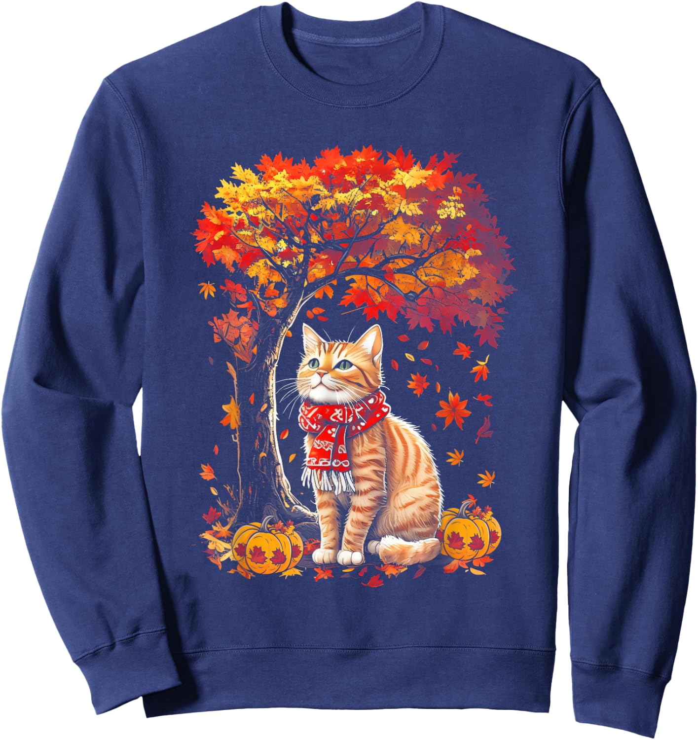 It's Fall YAll Cat Leaf Fall Tree Hello Autumn Thanksgiving Sweatshirt - Sweatshirt | Navy