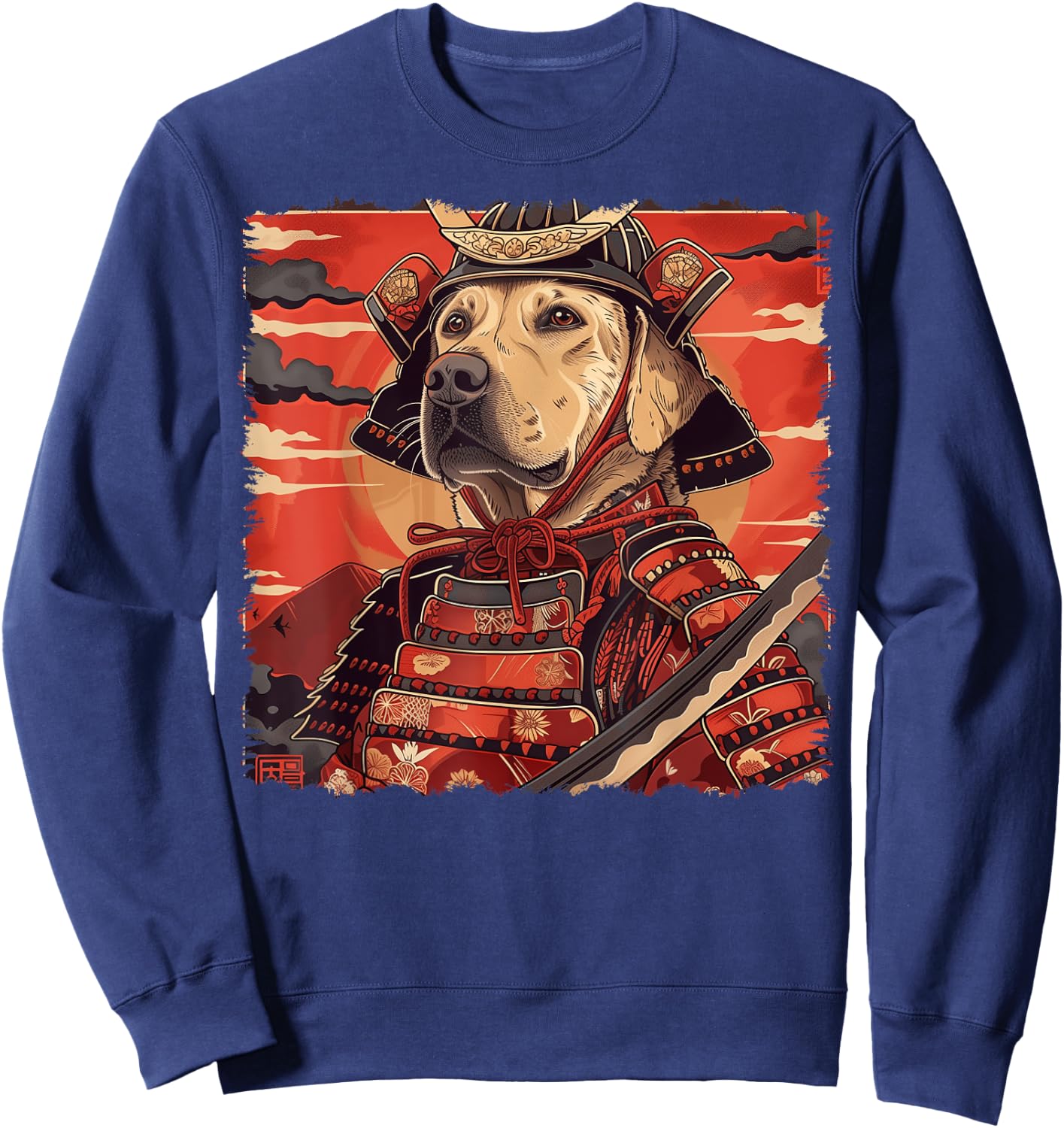 Labrador Retriever Dog Lab Japanese Samurai Ukiyo-e Vintage Men Women Kids Sweatshirt - Sweatshirt | Navy