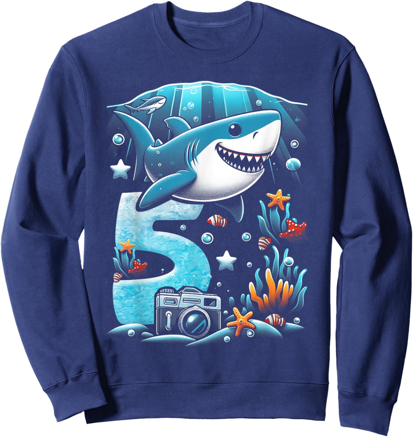 Shark 5th Birthday Under Sea 5 Year Old Birthday Party Theme Sweatshirt - Sweatshirt | Navy