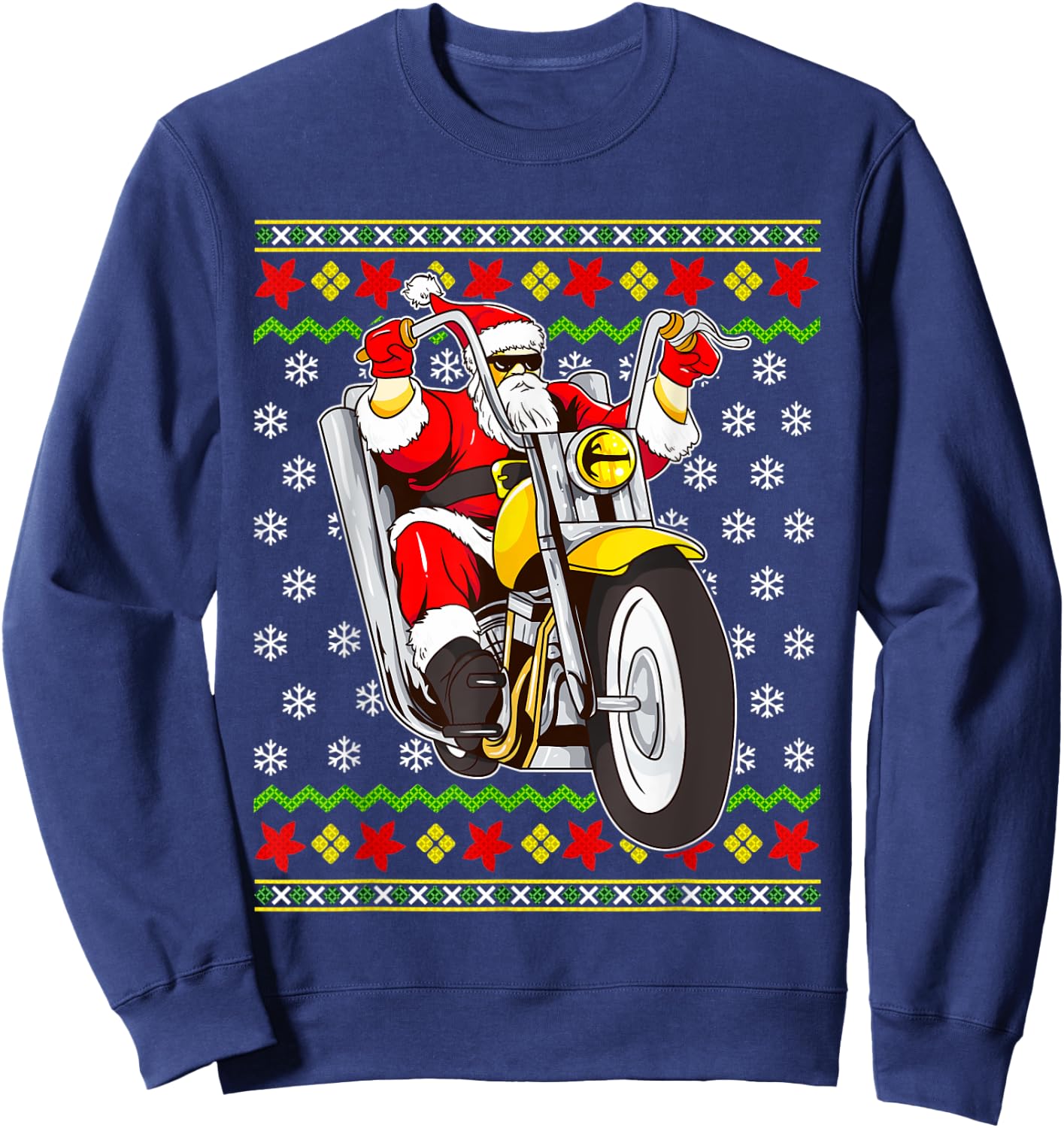 Santa Claus Biker Motorcycle Ugly Christmas Motorcycles Sweatshirt - Sweatshirt | Navy