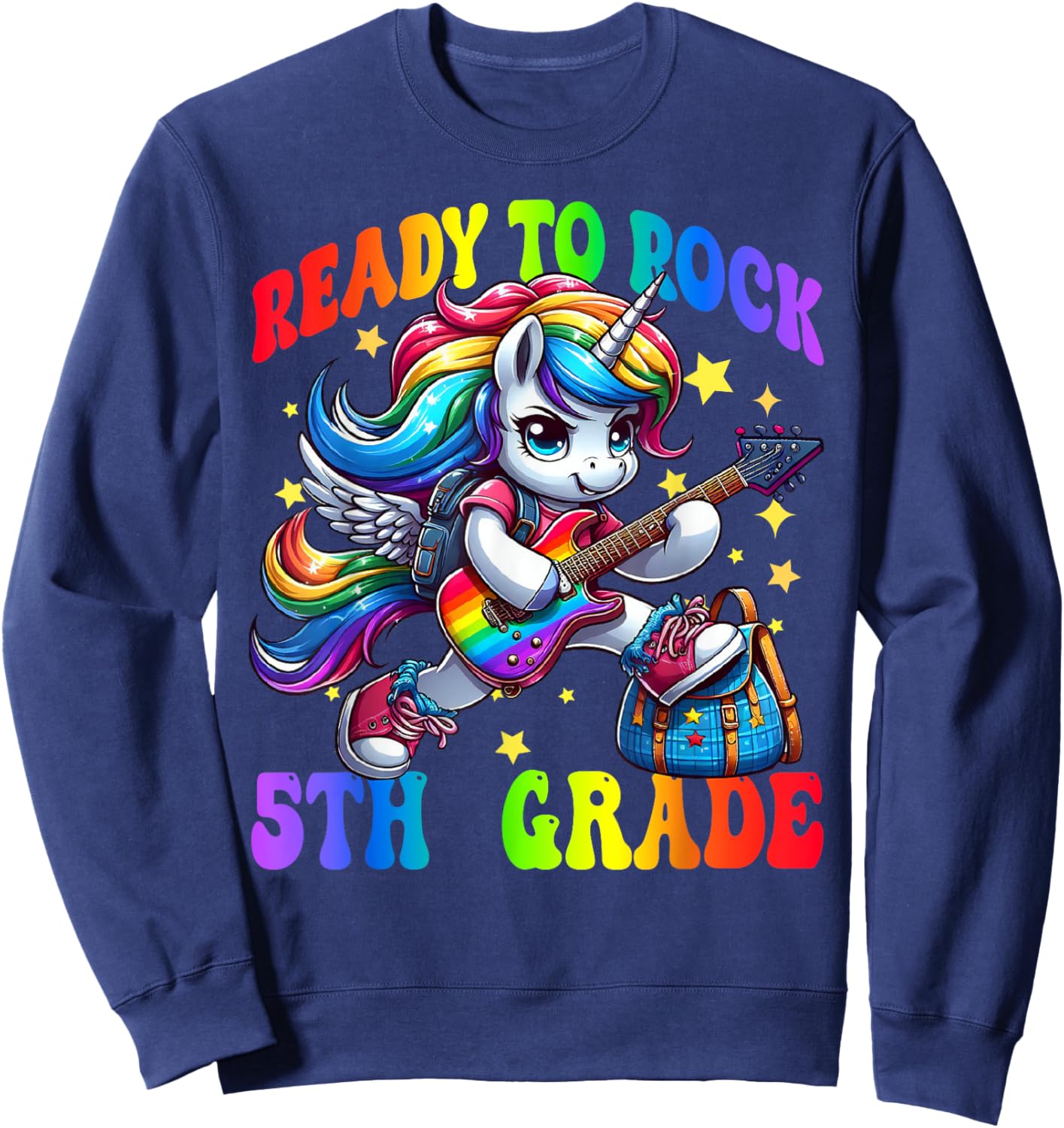 Unicorn Ready To Rock 5th Grade Back To School Rainbow Sweatshirt - Sweatshirt | Navy