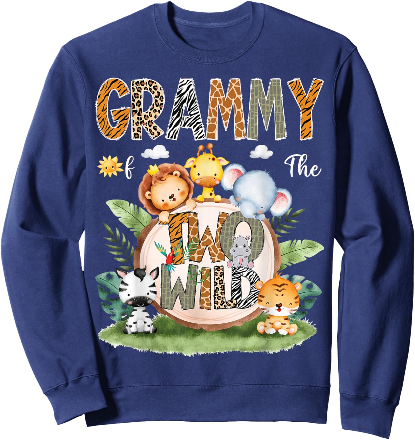 Grammy Of The Two Wild 2Nd Birthday Safari Animal Lover Sweatshirt - Sweatshirt | Navy