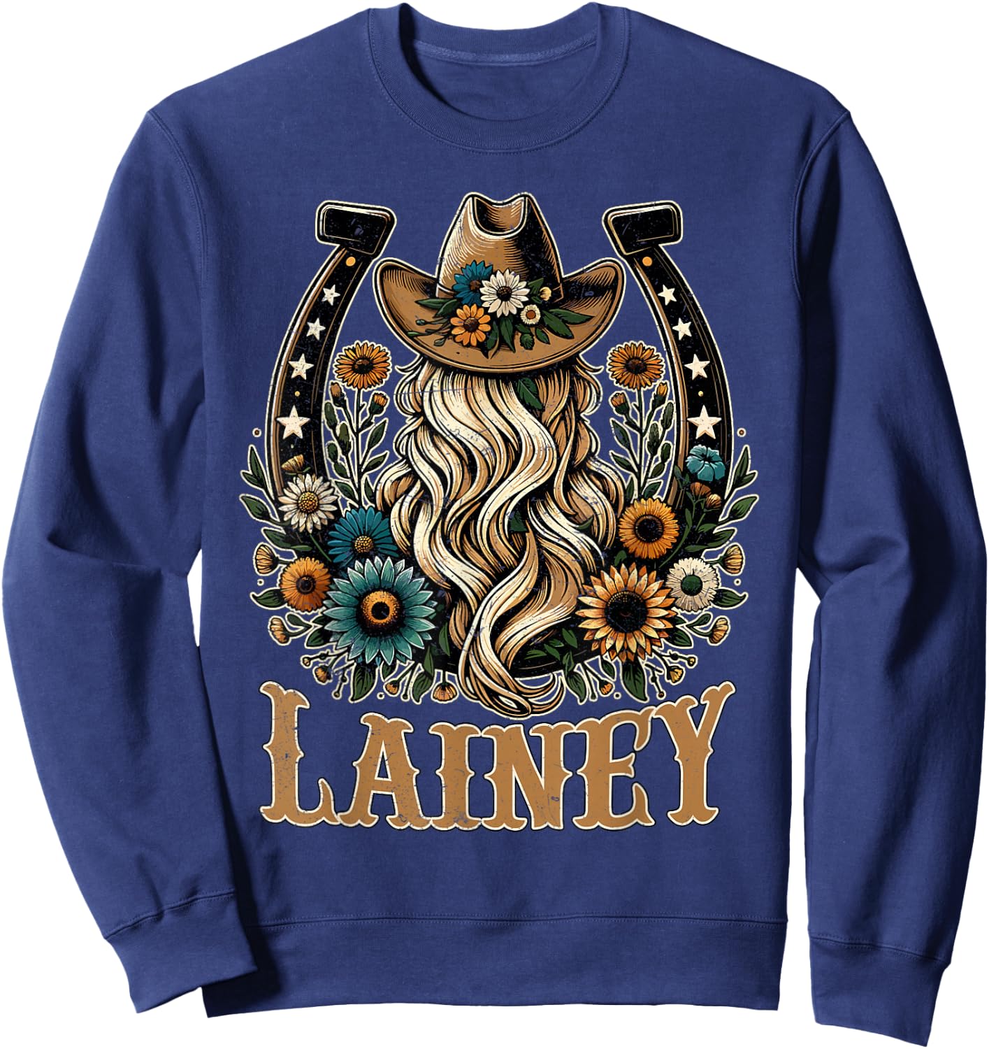Girl Lainey Name Personalized Name Cowgirl Sweatshirt - Sweatshirt | Navy