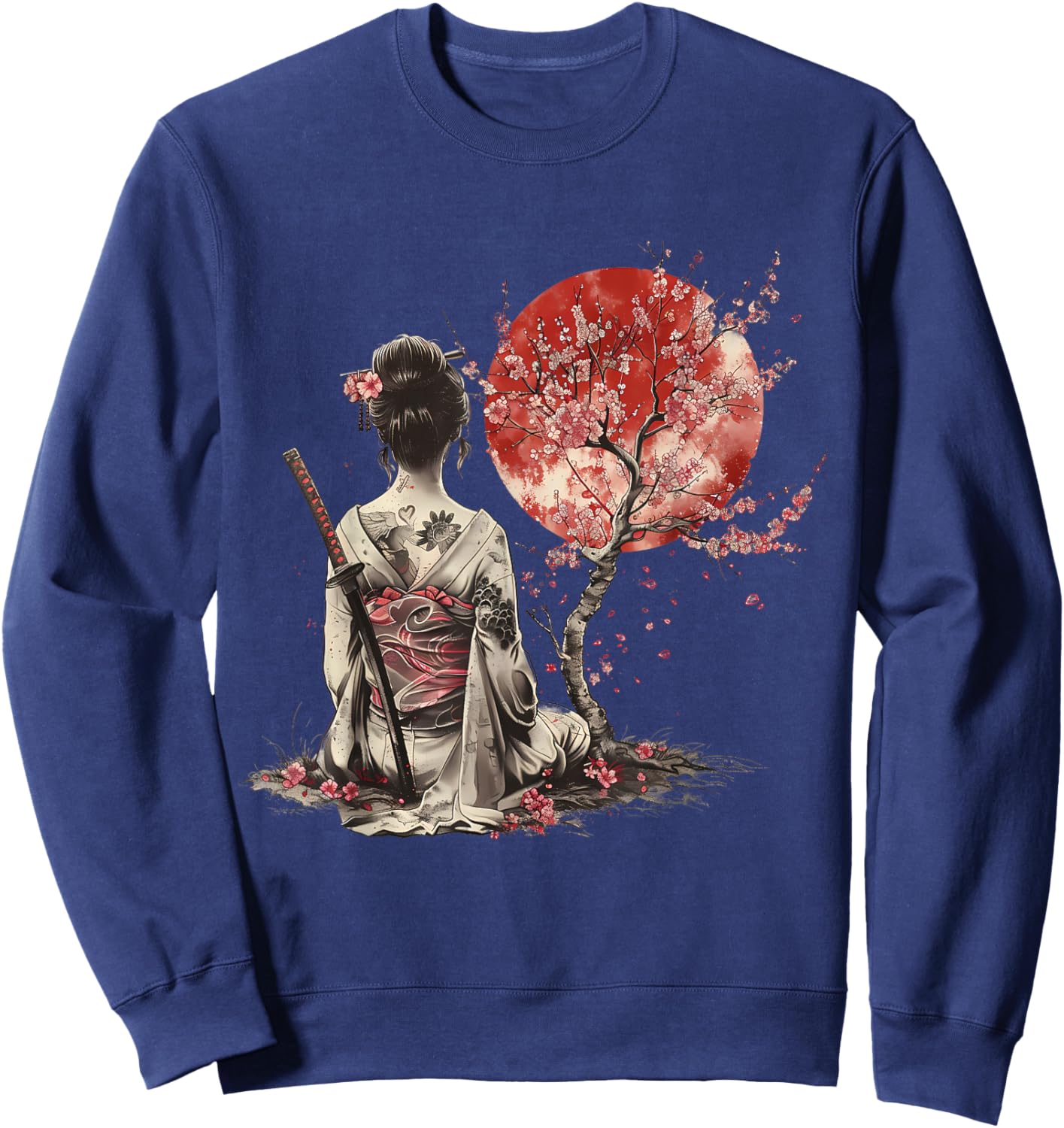 Japanisches Samurai-Mädchen, Sakura, Kirschblüte, japanische Geisha Sweatshirt - Sweatshirt | Navy