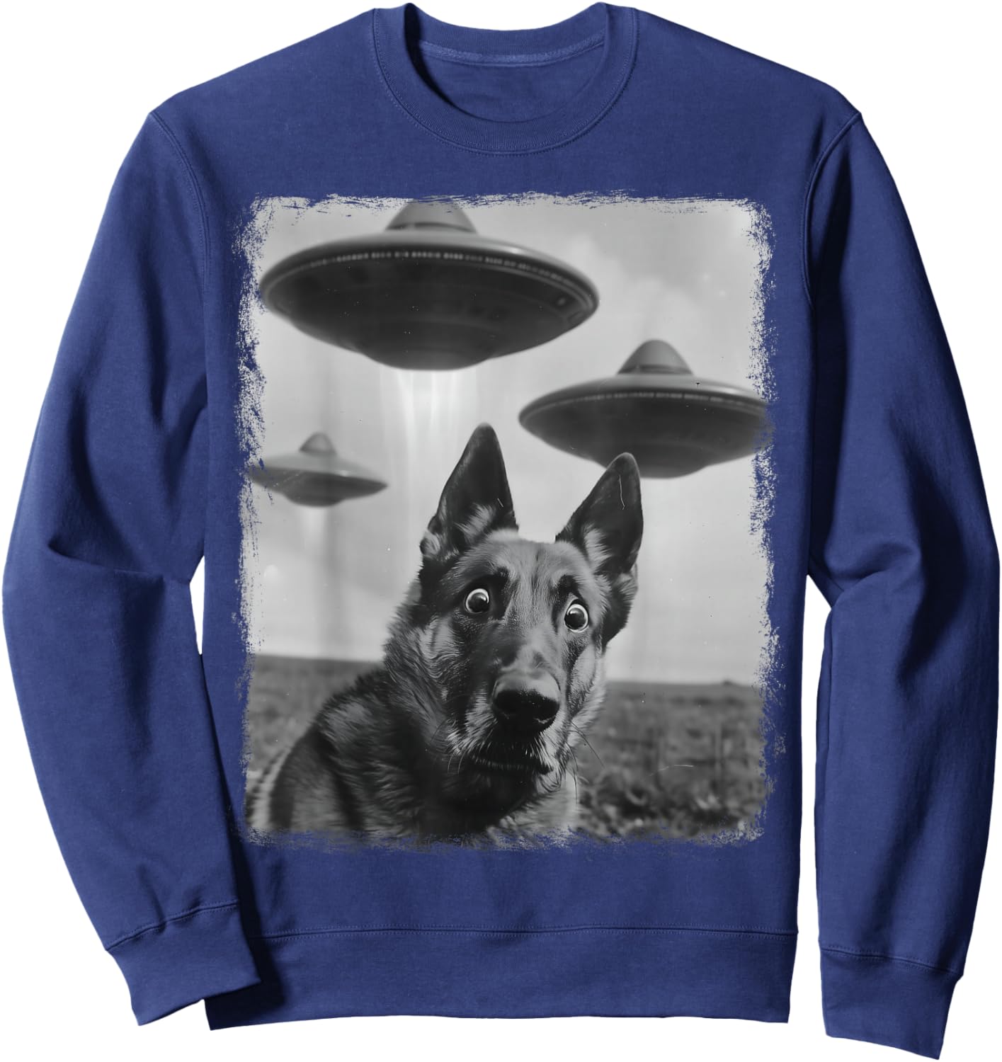 German Shepherd Dog UFO Alien Extraterrestrial Selfie Sweatshirt - Sweatshirt | Navy