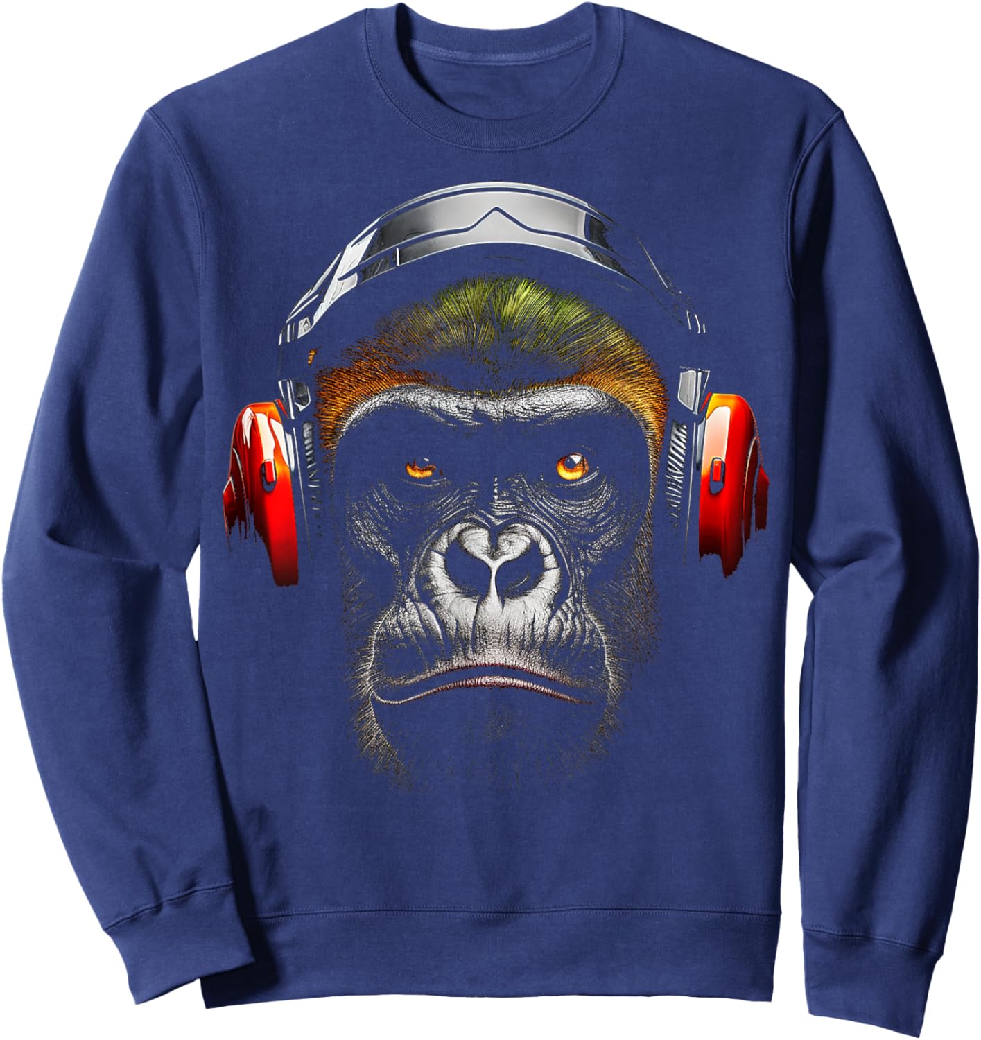 Gorilla Drawing Animal Headphones Artwork Gorilla Sweatshirt - Sweatshirt | Navy