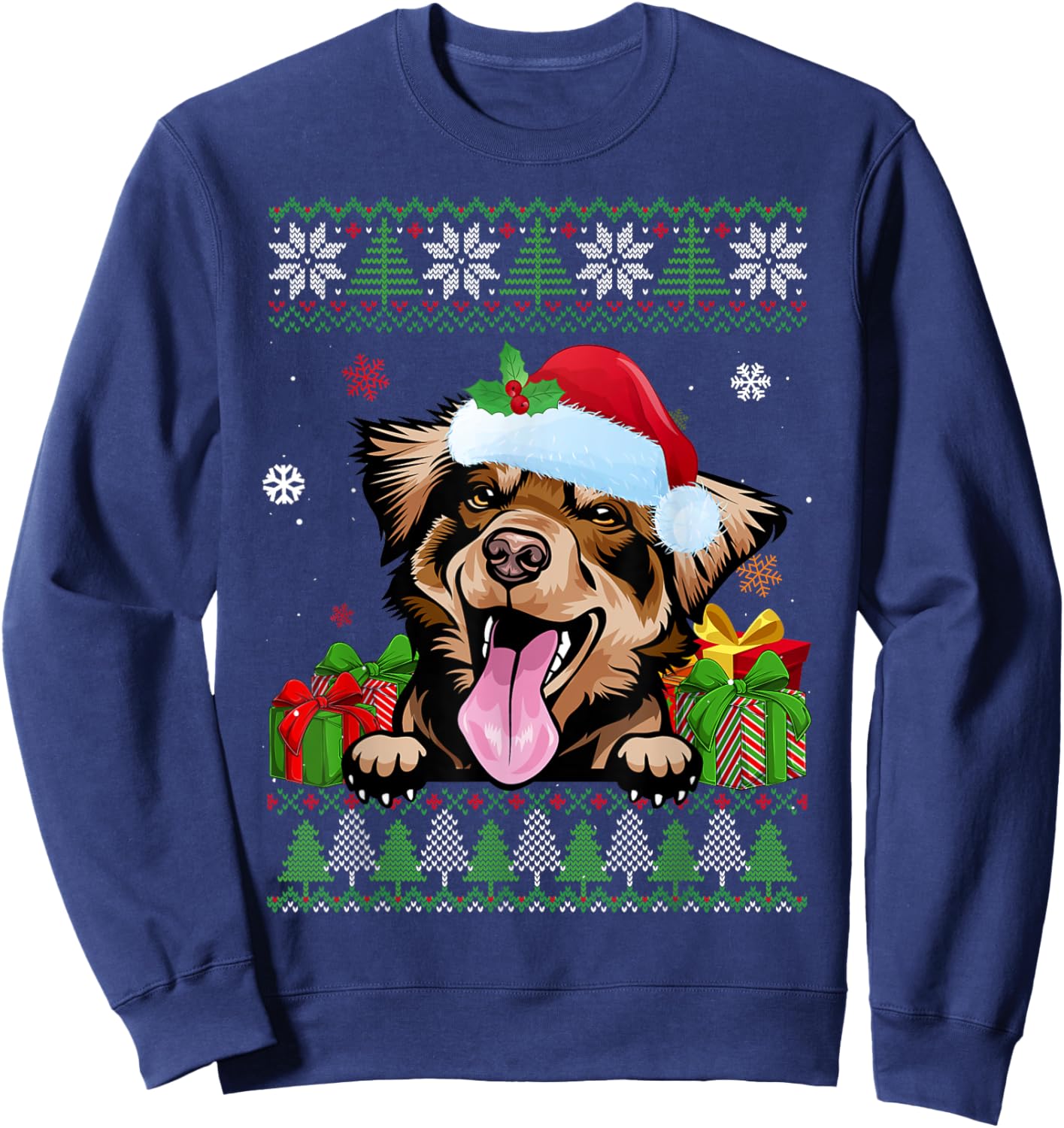 Funny Dog lovers Australian Shepherd Ugly Christmas Sweater Sweatshirt - Sweatshirt | Navy