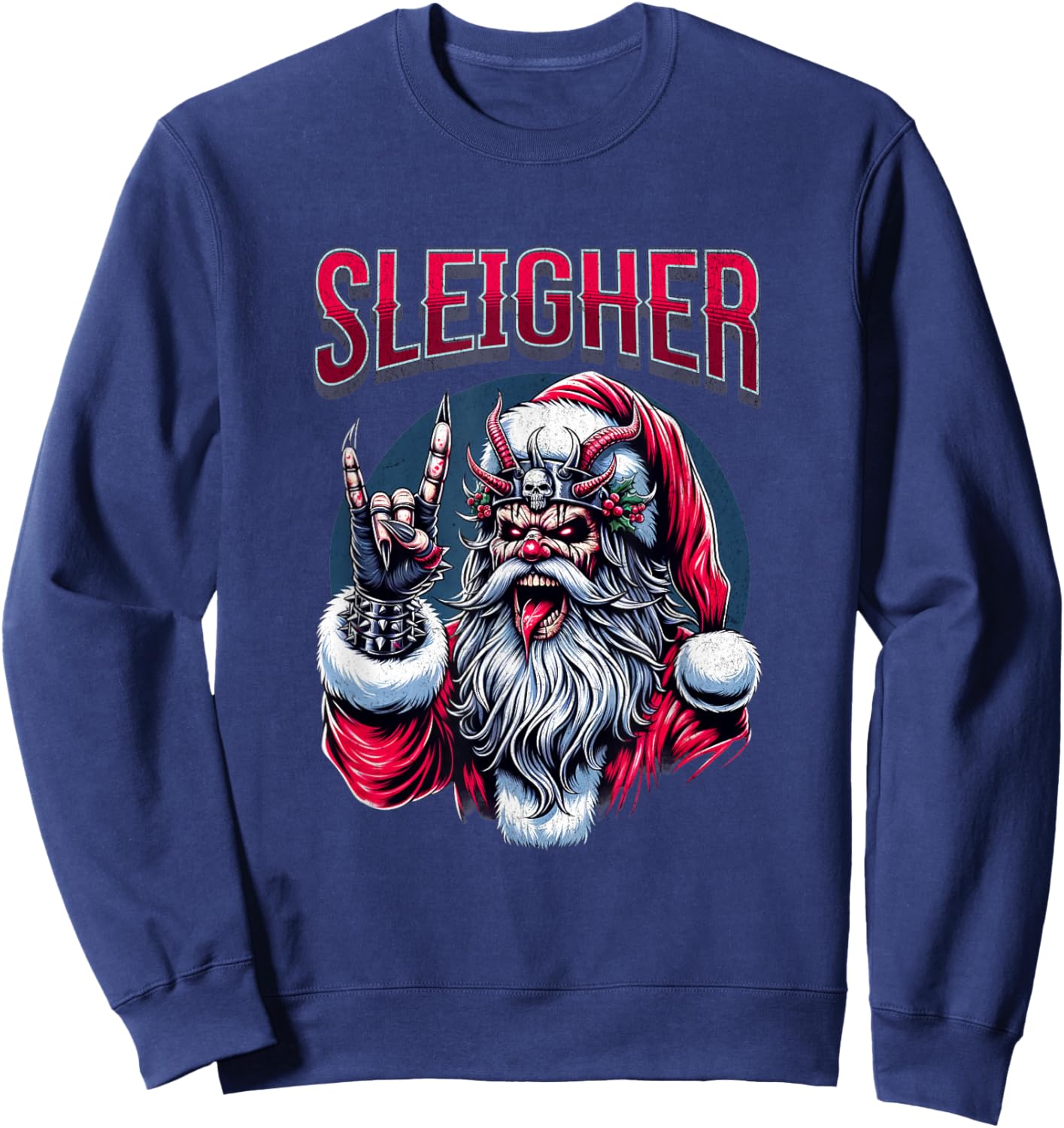 Christmas Sleigher, Metal Santa Sweatshirt - Sweatshirt | Navy