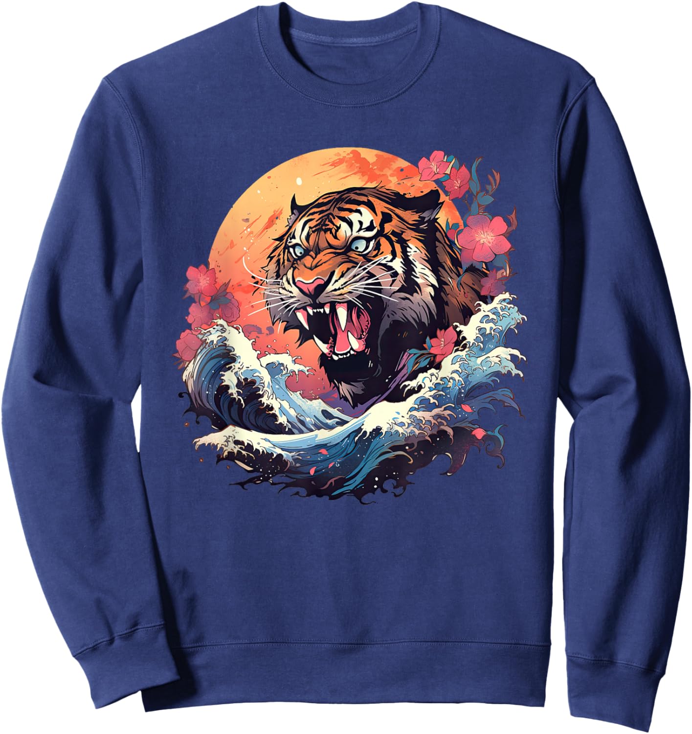 Asian inspired vintage style 80s retro Japanese Tiger Sweatshirt - Sweatshirt | Navy