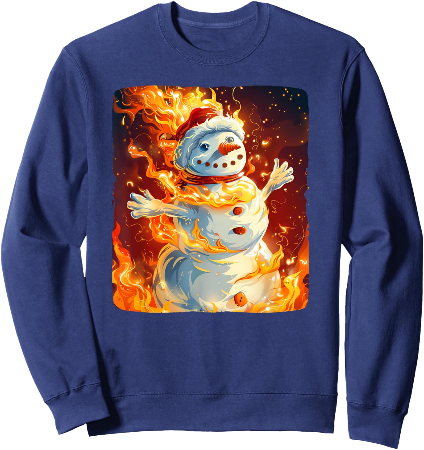 Funny Snowman in Flames Outfit for burning Winter Lovers Sweatshirt - Sweatshirt | Navy