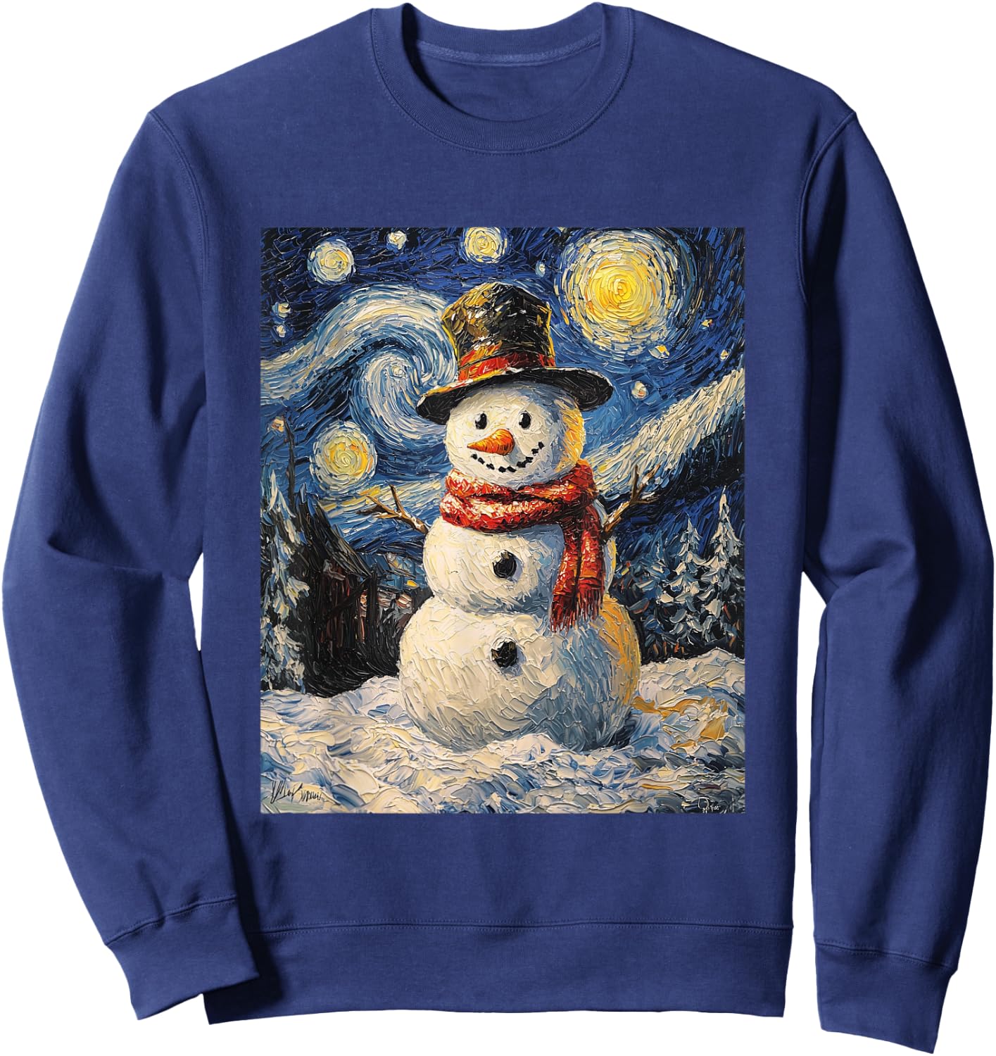 Snowman - Van Gogh Style - Starry Night - Funny Graphic Sweatshirt - Sweatshirt | Navy
