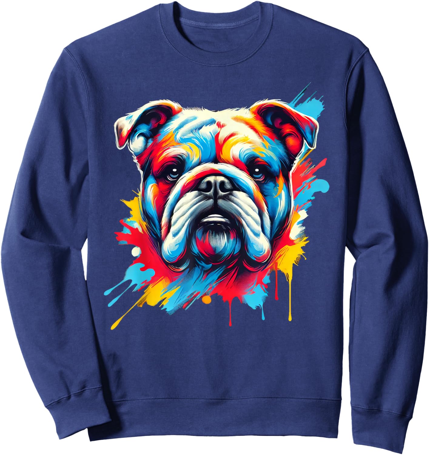 Colorful English Bulldog Dog Painting Sweatshirt - Sweatshirt | Navy