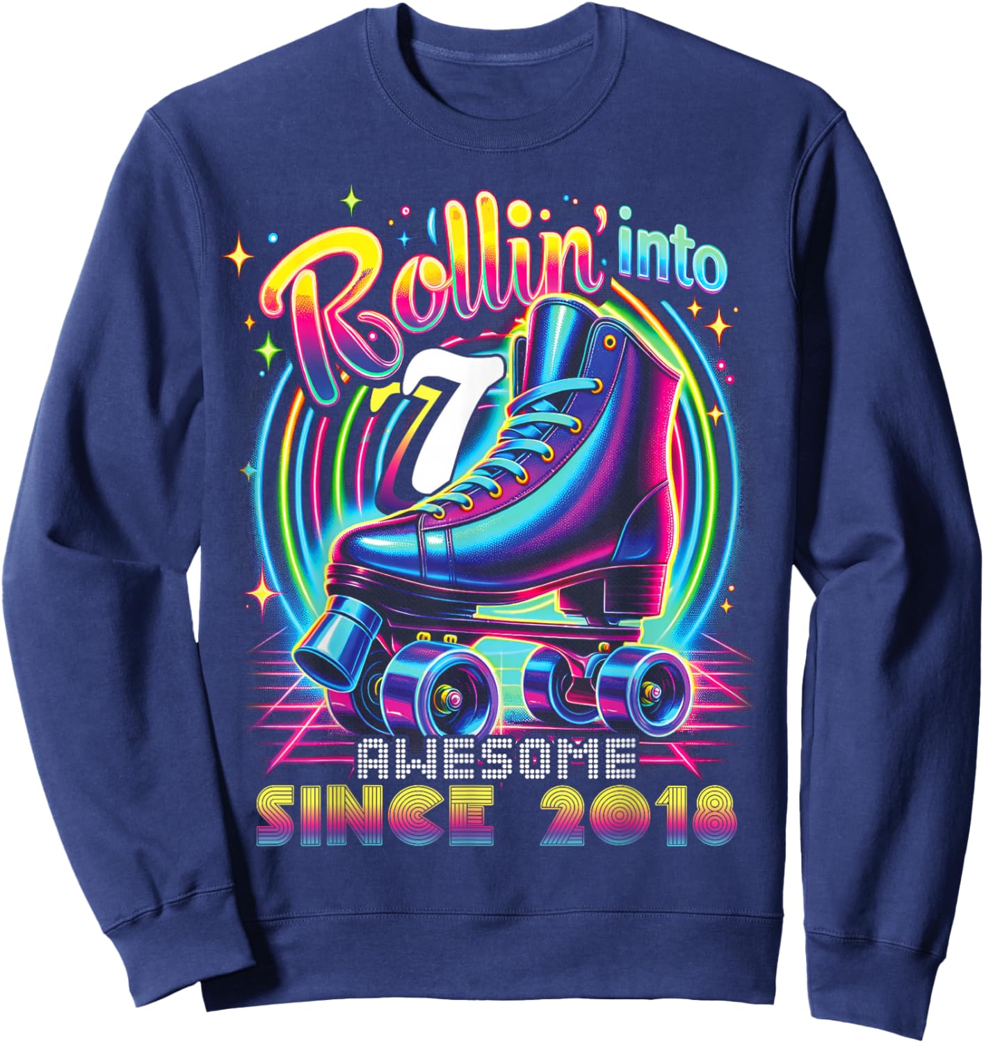 Birthday Roller Skating 7th Girls Rollin into 7 Skate Party Sweatshirt - Sweatshirt | Navy