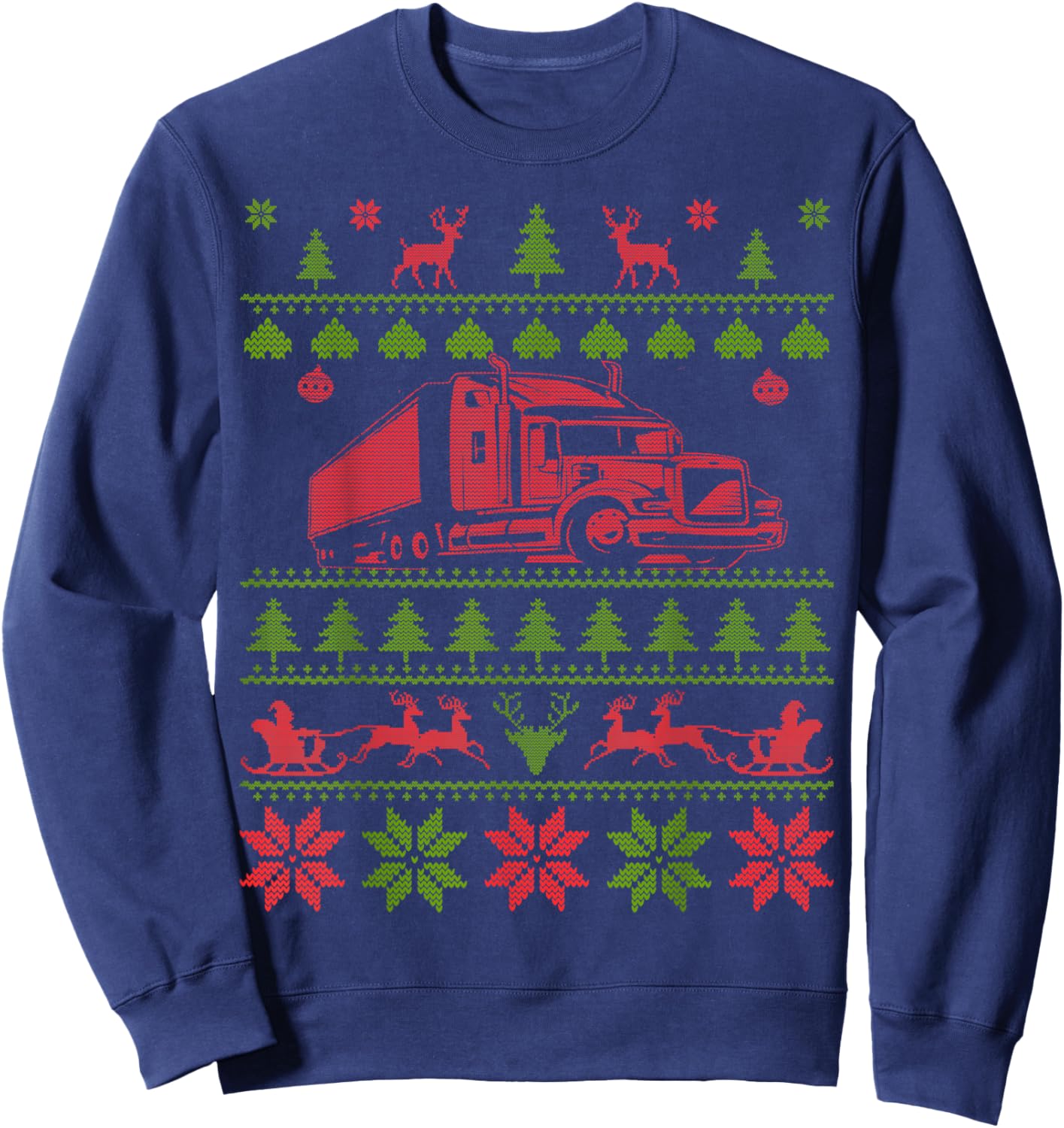 Trucker Semi Truck Driver Ugly Christmas Sweatshirt - Sweatshirt | Navy