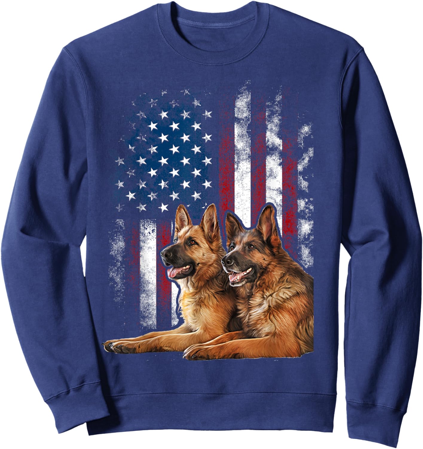 Vintage Patriotic German Shepherd American Flag 4th of July Sweatshirt - Sweatshirt | Navy