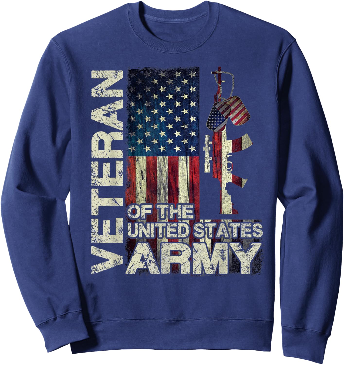 Distressed American Flag US Army Veteran Shirt Gift Sweatshirt - Sweatshirt | Navy