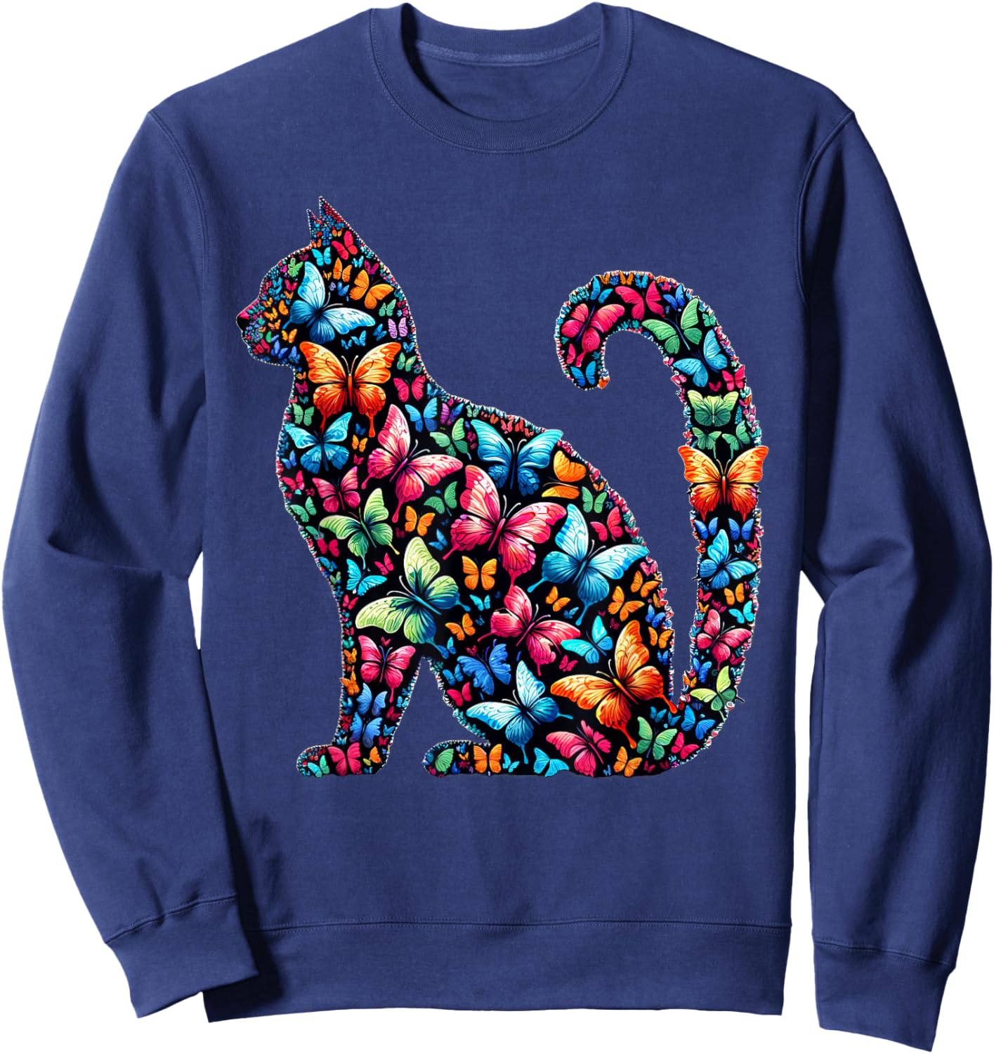 Butterfly Cat Kitten Beautiful Butterflies Cats Lover Sweatshirt - Sweatshirt | Navy