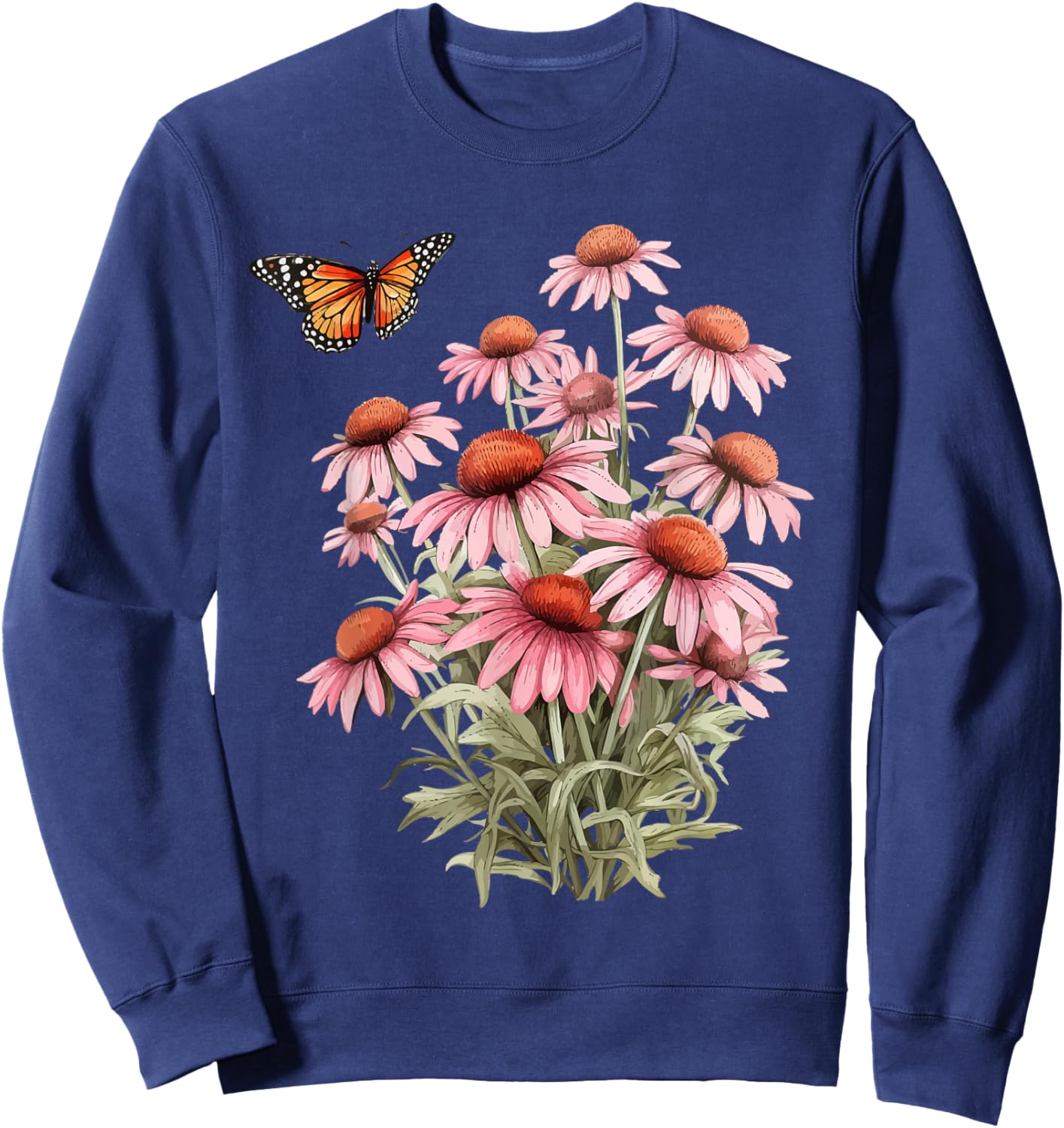 Echinacea Cone Flower Monarch Butterfly Pollinator Habitat Sweatshirt - Sweatshirt | Navy