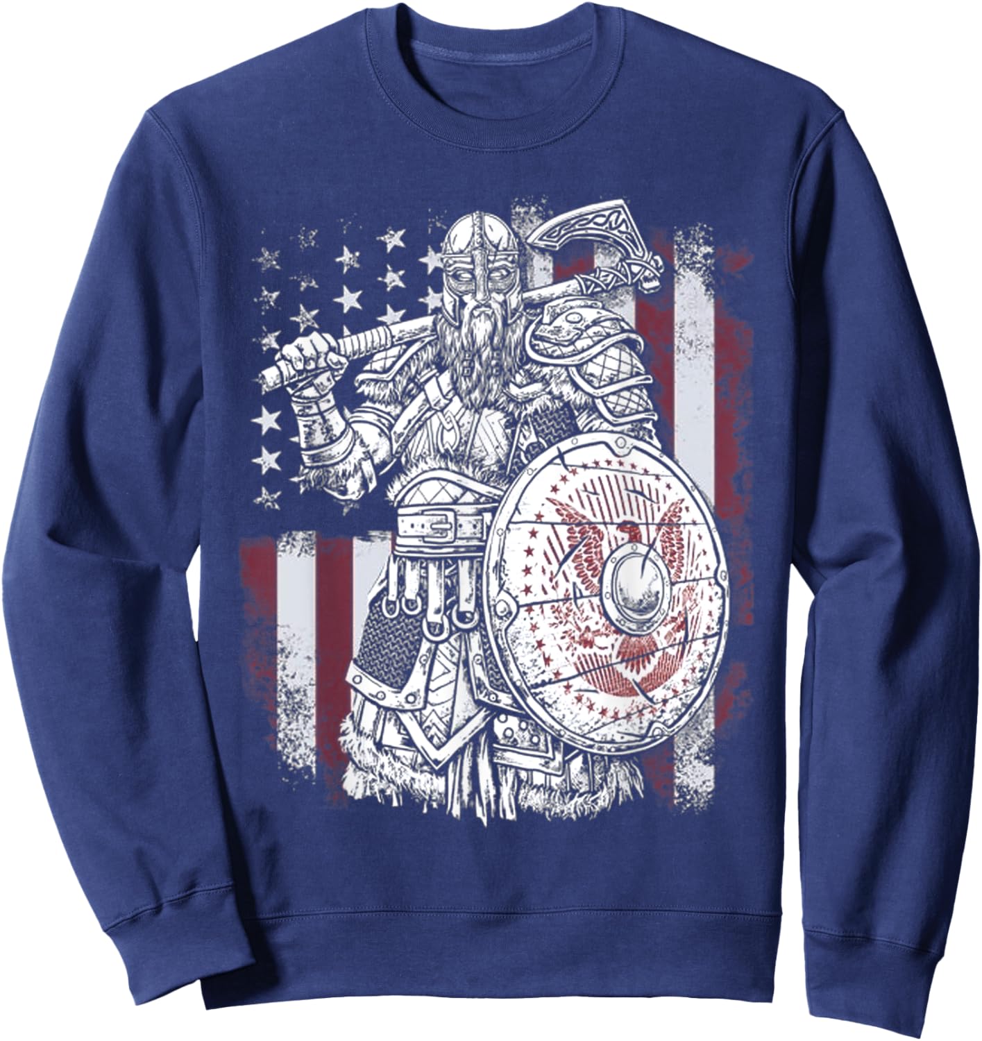 Berserker American Flag Viking Valhalla North Myths Celtic Men Sweatshirt - Sweatshirt | Navy