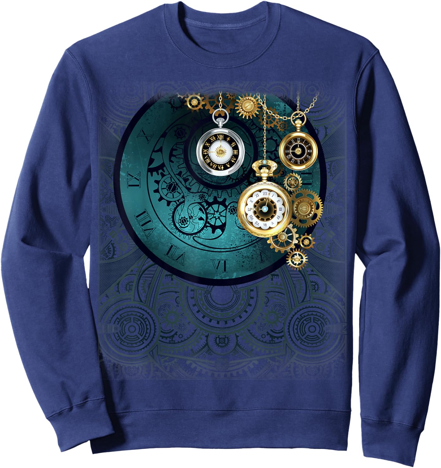 Steampunk Retro Vintage Pocket Watch Cogwheel Gears Gift Men Sweatshirt - Sweatshirt | Navy