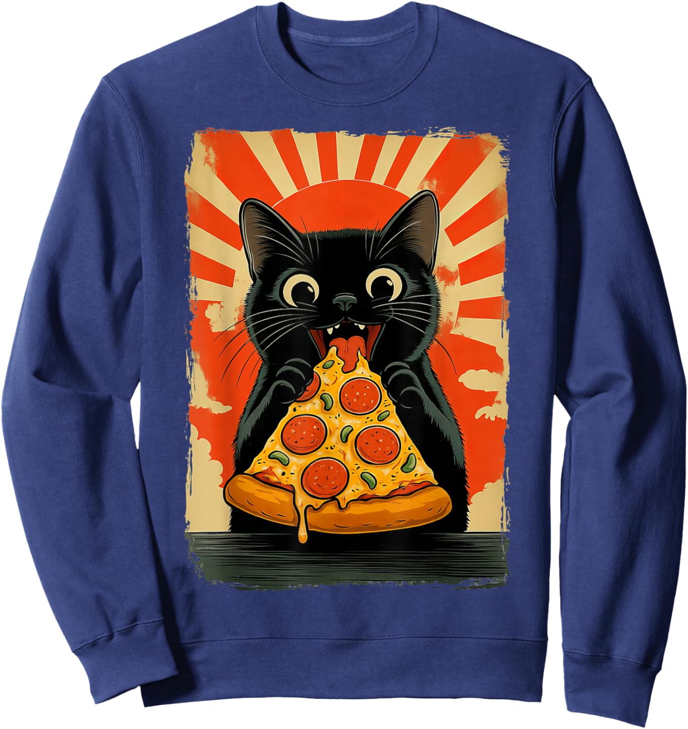 Cat Eating Pizza Sweatshirt - Sweatshirt | Navy