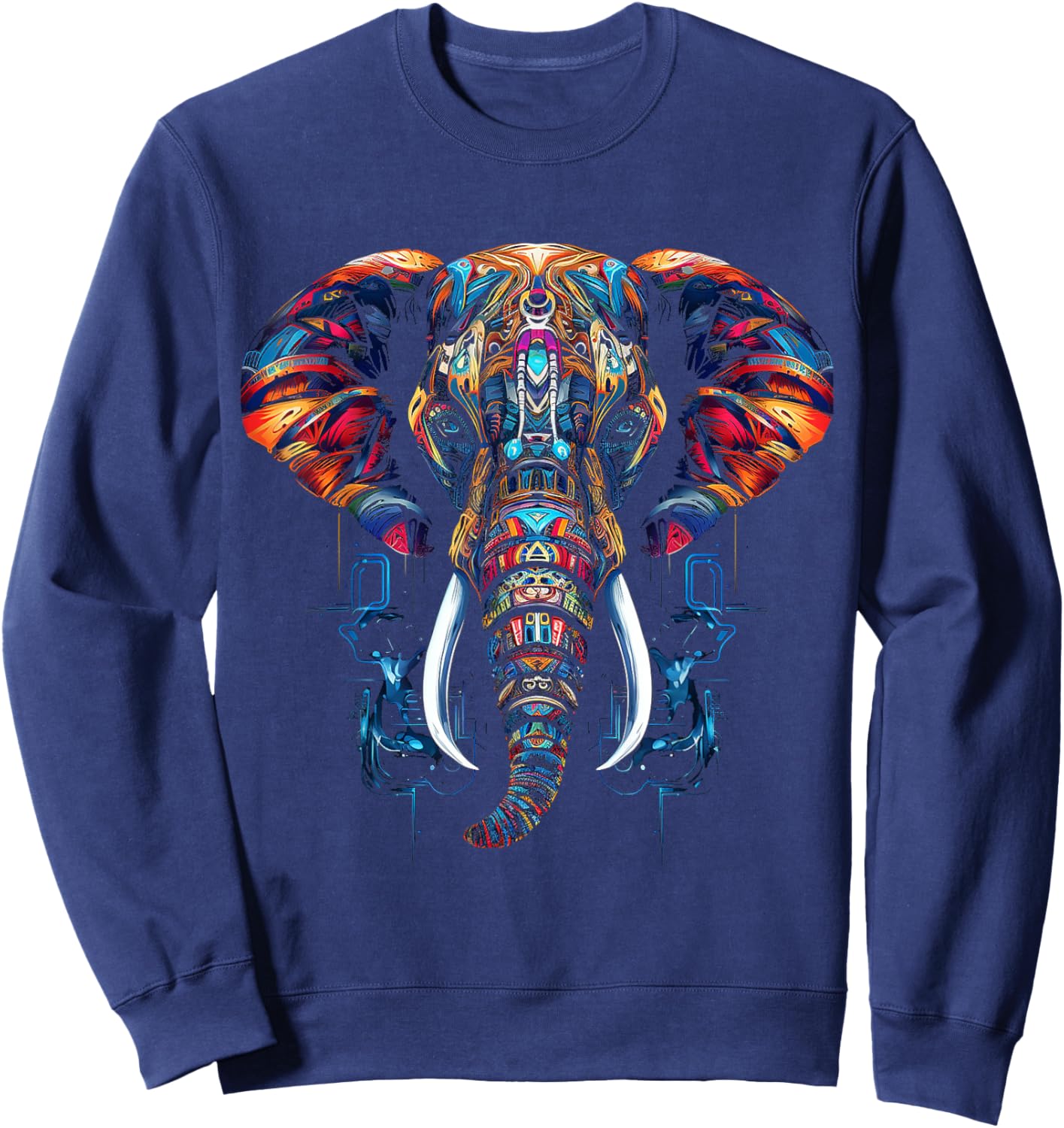 Elephant Geometric Animal Art Abstract Graphic Elephant Sweatshirt - Sweatshirt | Navy