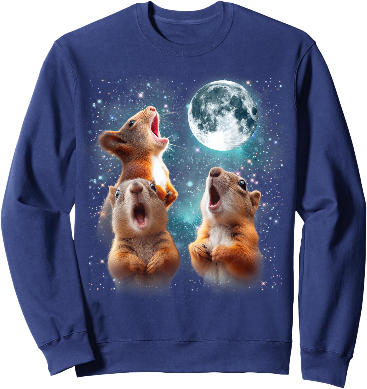 3 Squirrel Moon Howling Squirrel Head Funny Women Sweatshirt - Sweatshirt | Navy