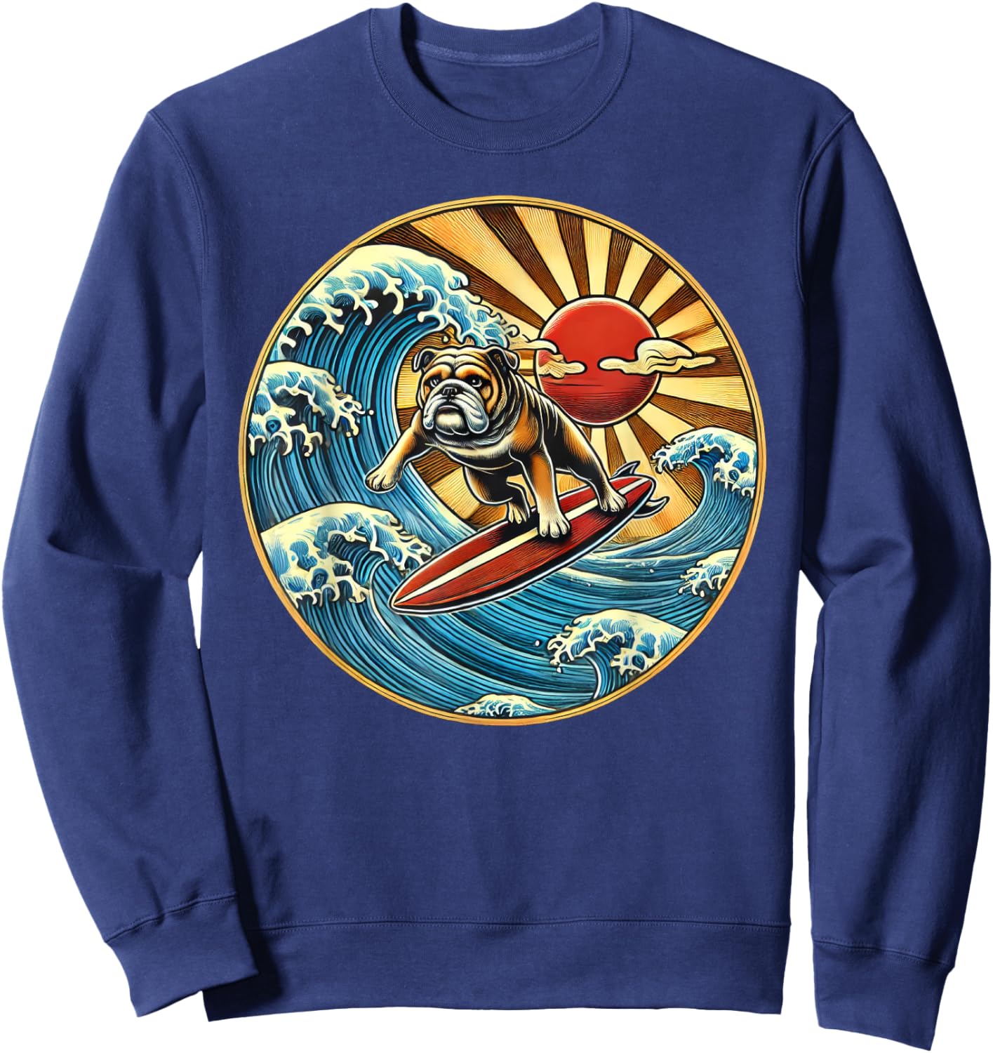 English Bulldog Dog Surfing Surfer Sweatshirt - Sweatshirt | Navy