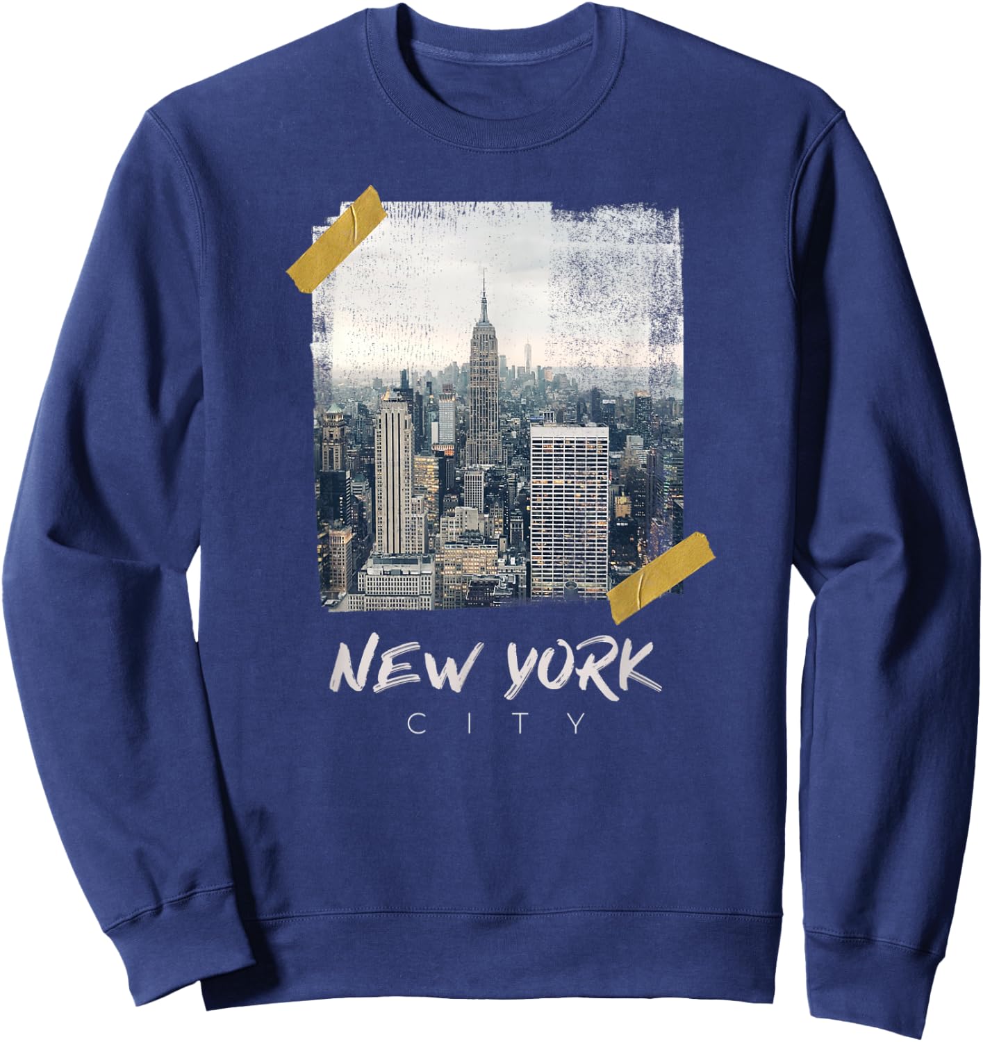 New York City Empire State Building Distressed Grunge Tape Sweatshirt - Sweatshirt | Navy