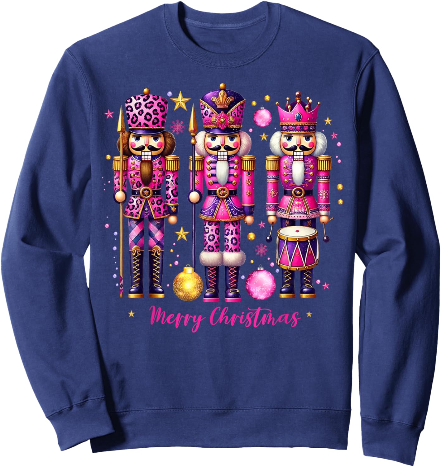 Leopard Nutcracker Pink Christmas 2024 Xmas Pajamas Matching Sweatshirt - Sweatshirt | Navy