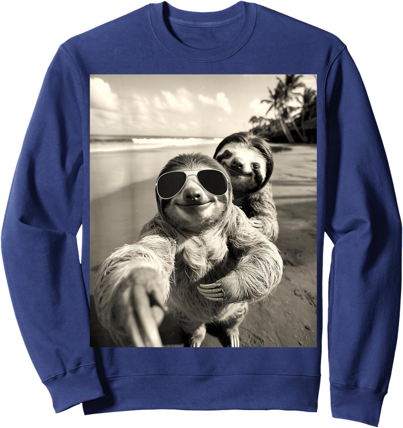 Cool Selfie Beach Sunglasses Sloth Vacation Summer Sweatshirt - Sweatshirt | Navy