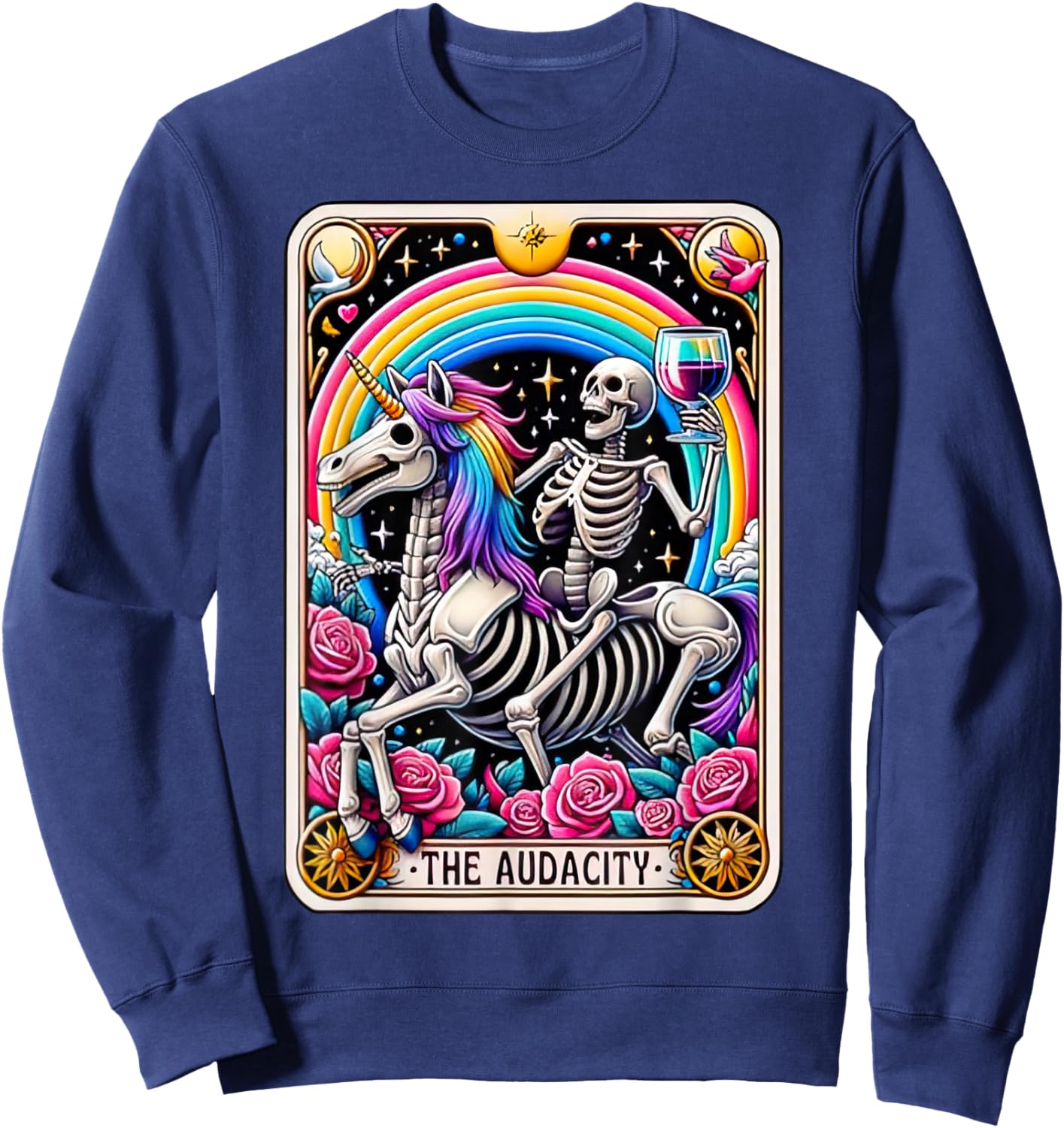 The Audacity Funny Tarot Card Sarcastic Skeleton Sweatshirt - Sweatshirt | Navy