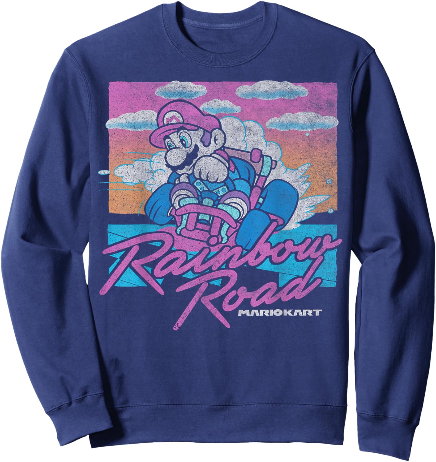 Mario Kart Mario Rainbow Road Pastel Poster Small Sweatshirt - Sweatshirt | Navy